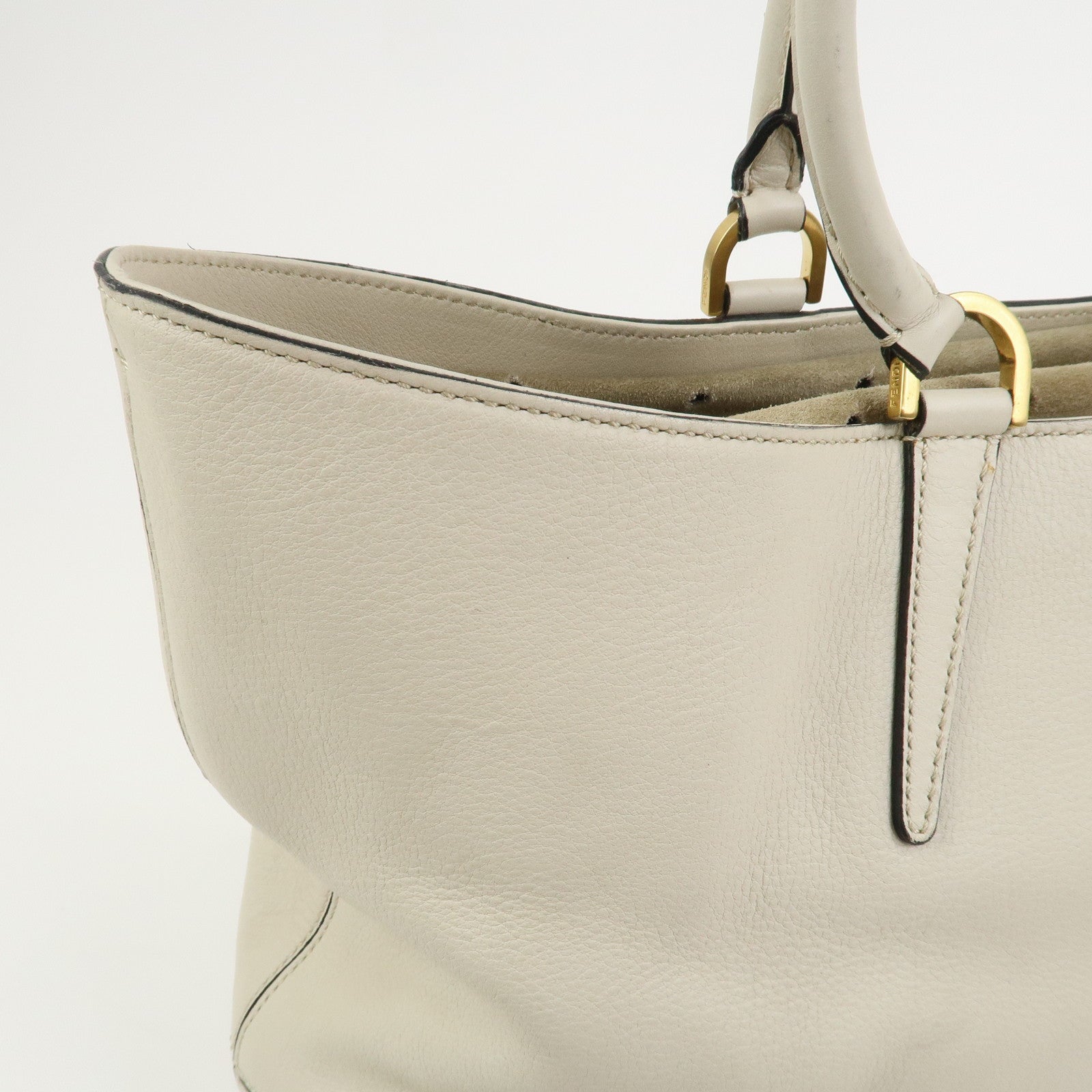 FENDI Logo Leather 2Way Bag Hand Bag Shoulder Bag Ivory 8BN238