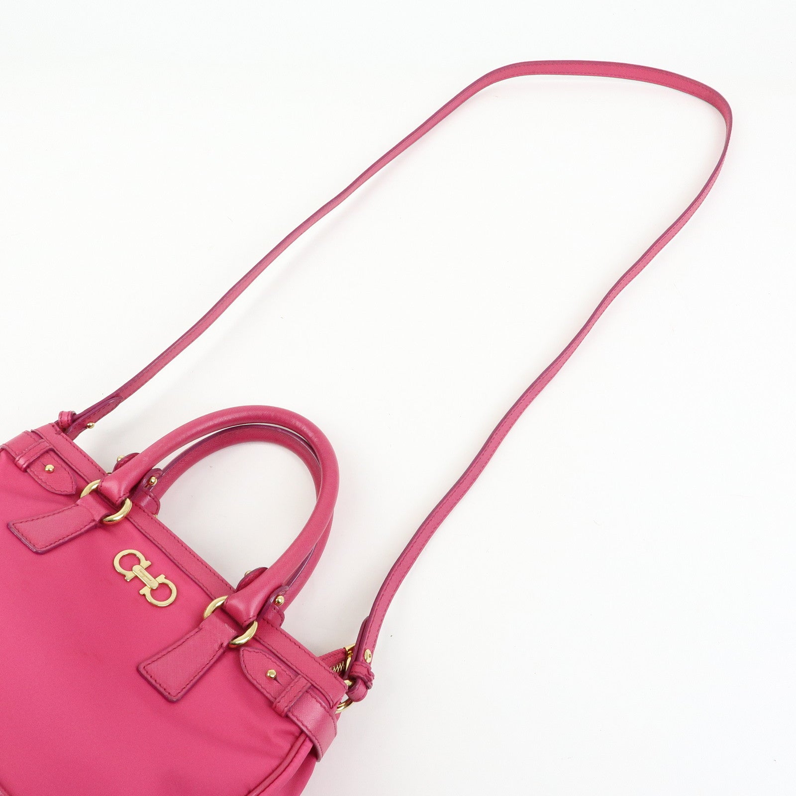 Ferragamo Gancini Nylon Leather 2Way Bag Hand Bag Pink