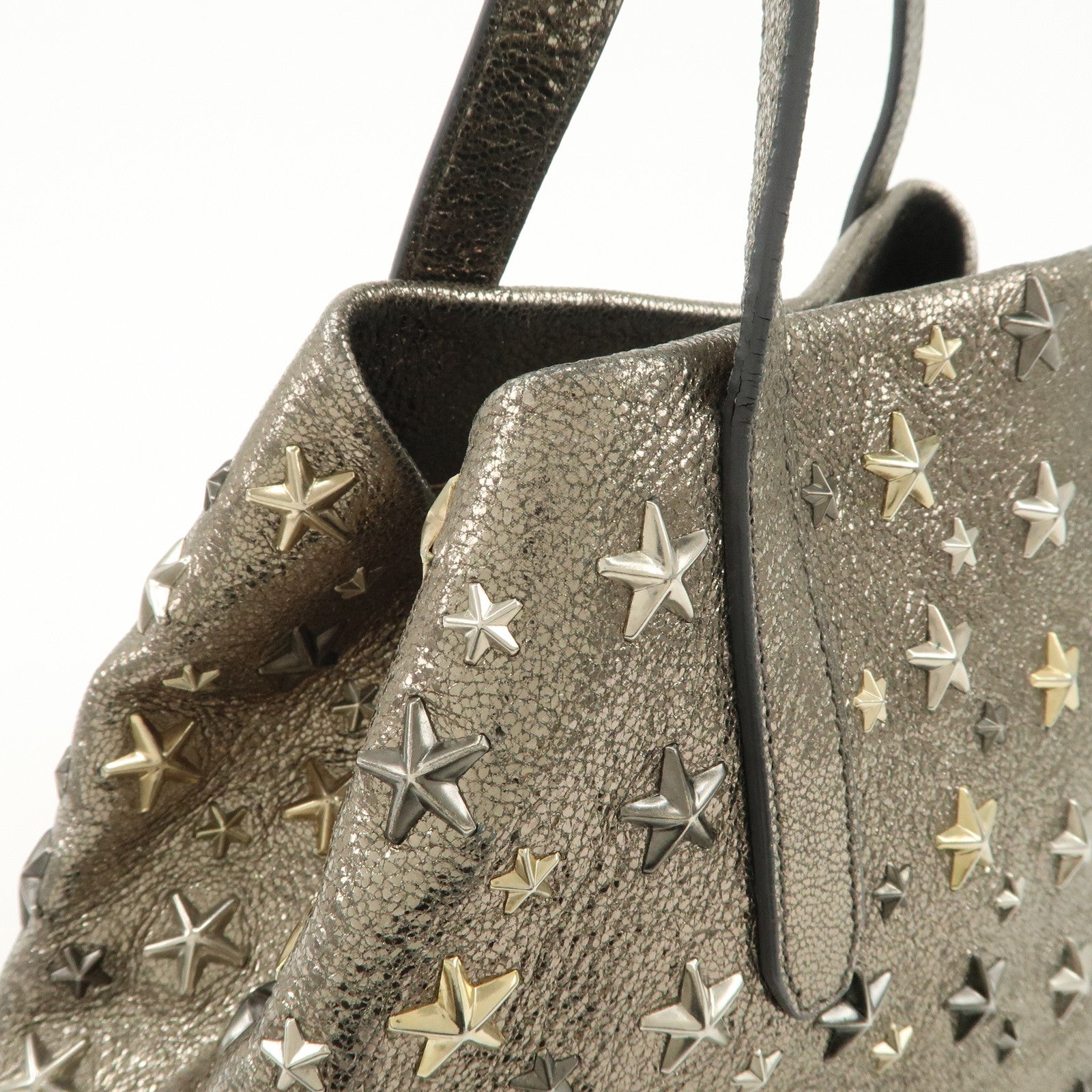 JIMMY CHOO Sophia Studs Leather Tote Bag Shoulder Bag Silver