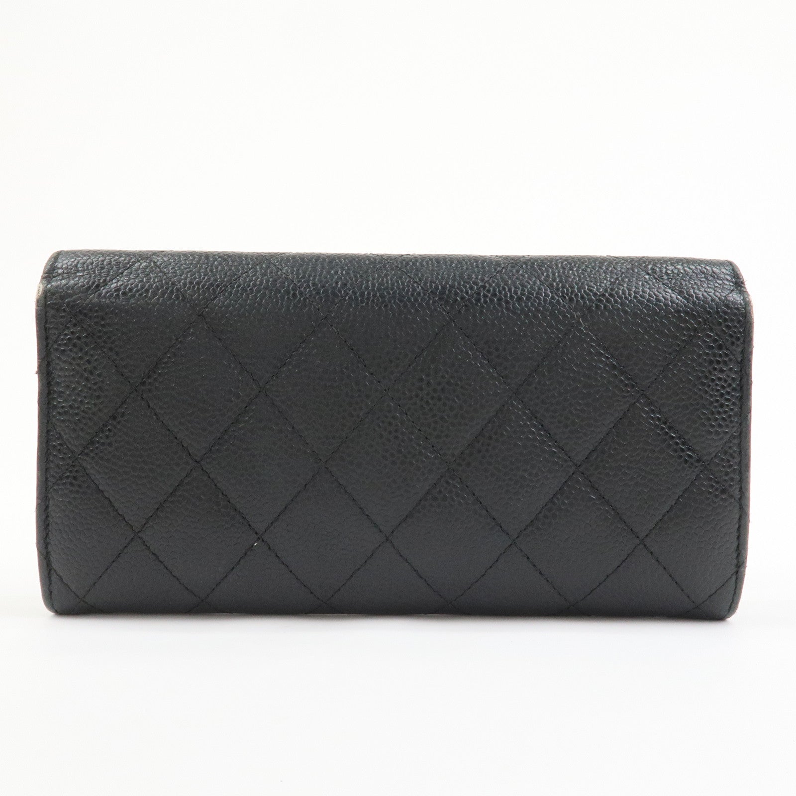 CHANEL COCO Mark Matelasse Caviarskin Long Flap Wallet Black A50096