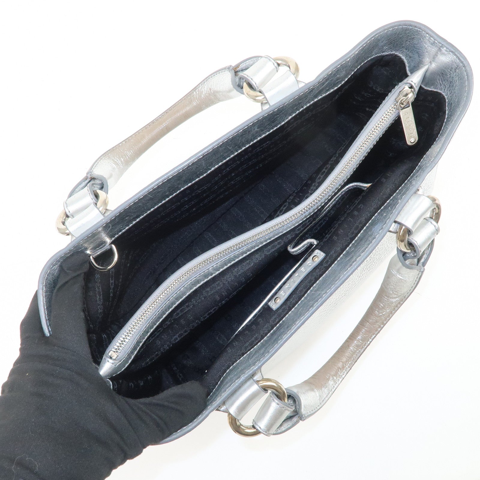 CELINE Leather Boogie Bag Hand Bag Tote Bag Silver