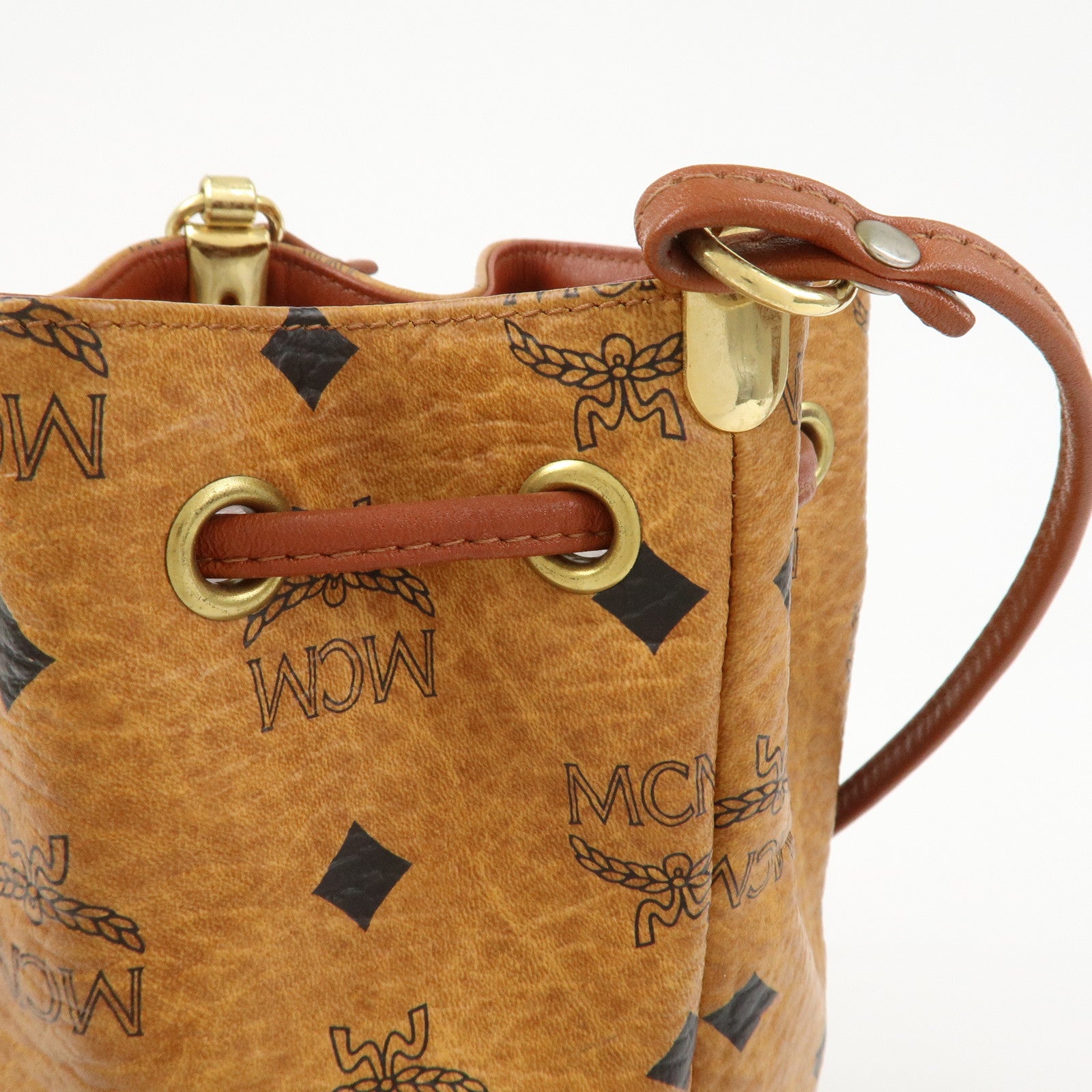 MCM Logo Leather Shoulder Bag Crossbody Bag Brown