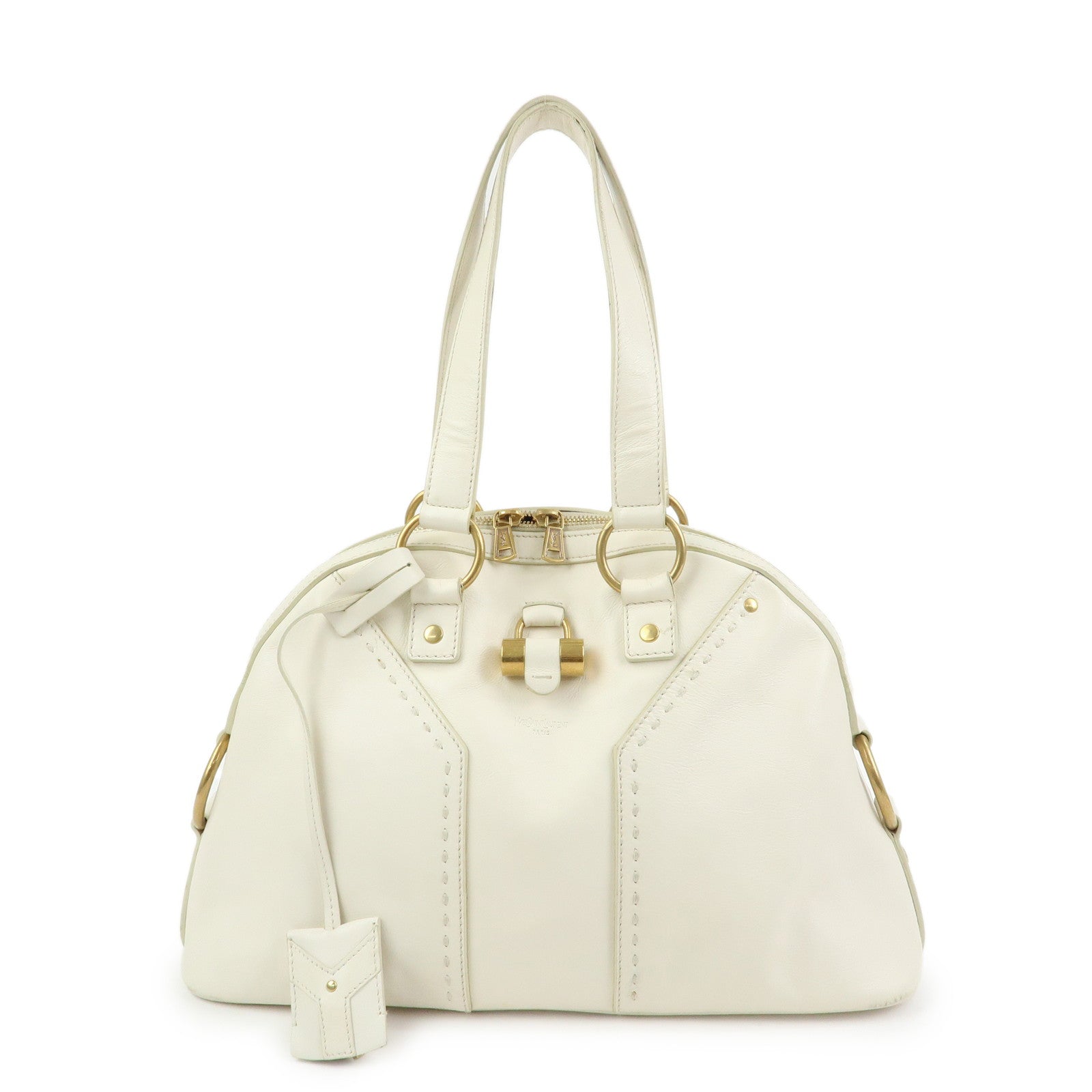 SAINT LAURENT PARIS Muse Y Line Leather Hand Bag Ivory 156465