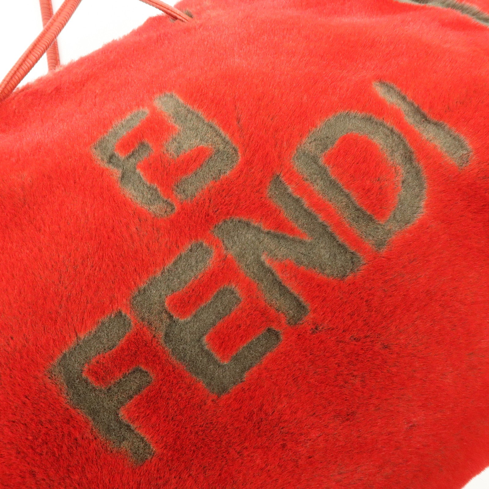 FENDI Fur Leather Tote Bag Hand Bag Shoulder Bag Red 321262900069