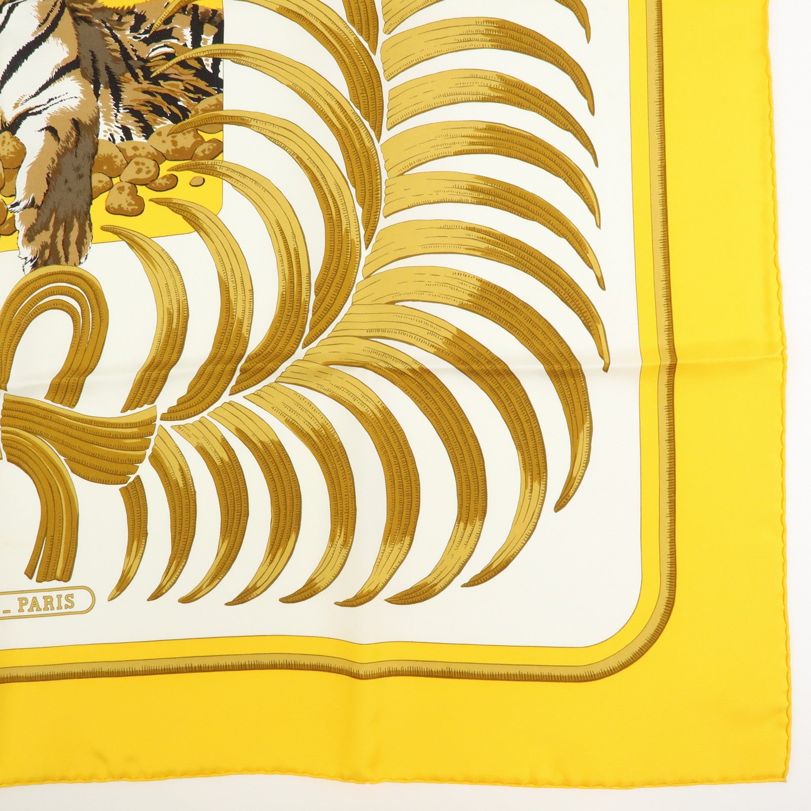 HERMES Carre 90 Silk100% Scarf Tigre Royal White Yellow Brown
