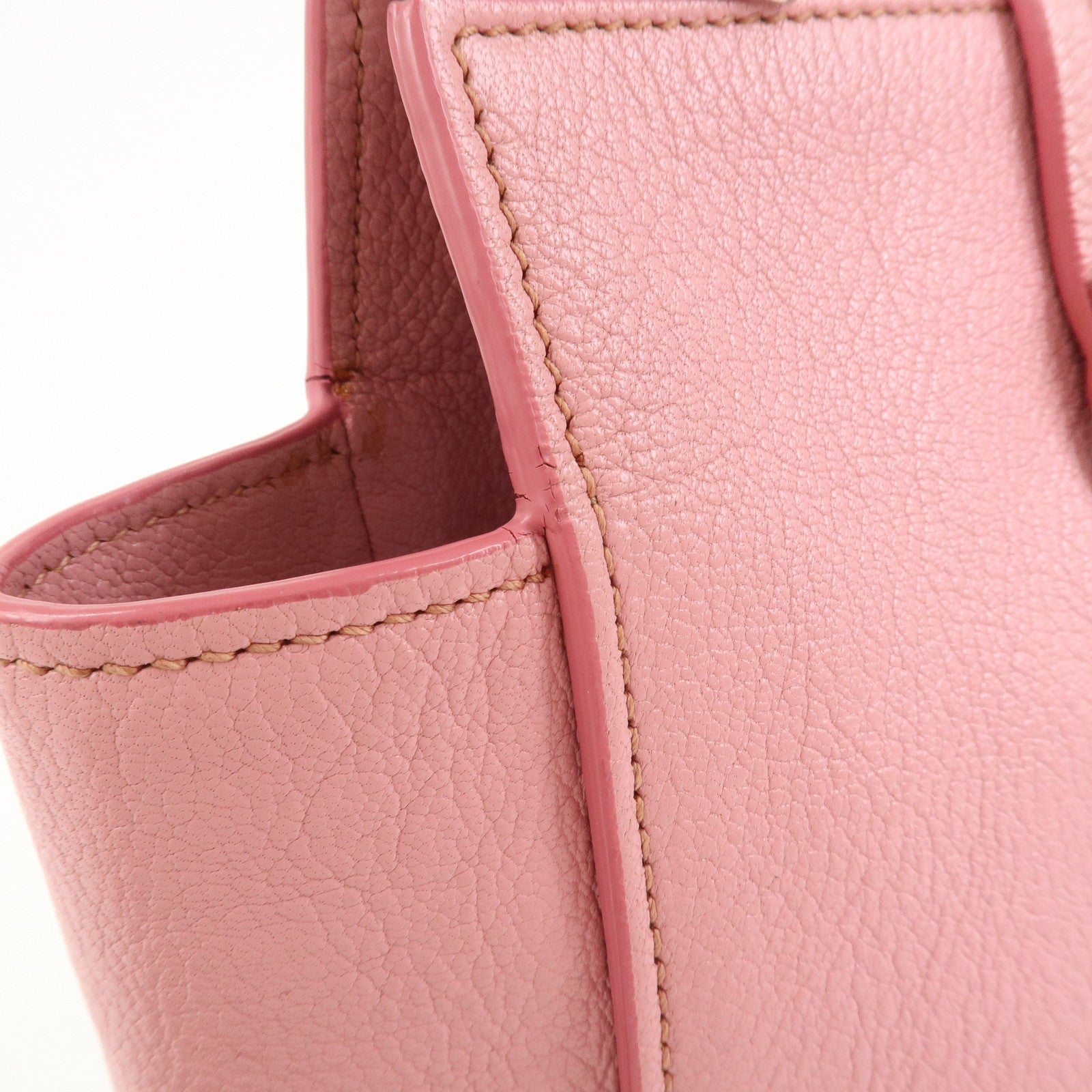 MIU MIU Logo Madras Leather Hand Bag Tote Bag Pink