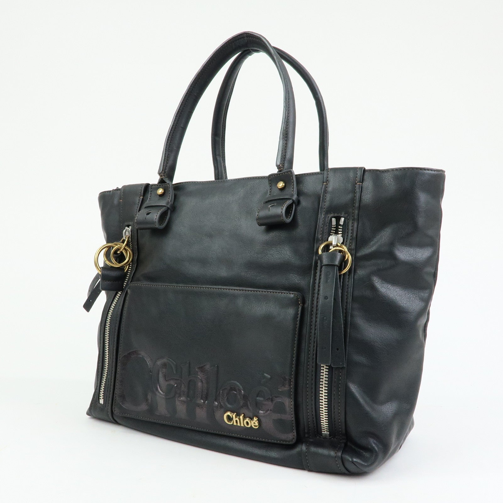Chloe Eclipse Leather Tote Bag Shoulder Bag Hand Bag Black