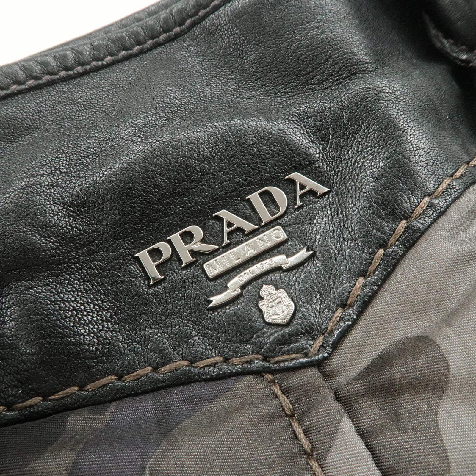 PRADA Nylon Leather 2Way Hand Shoulder Bag Black Camouflage BL0688