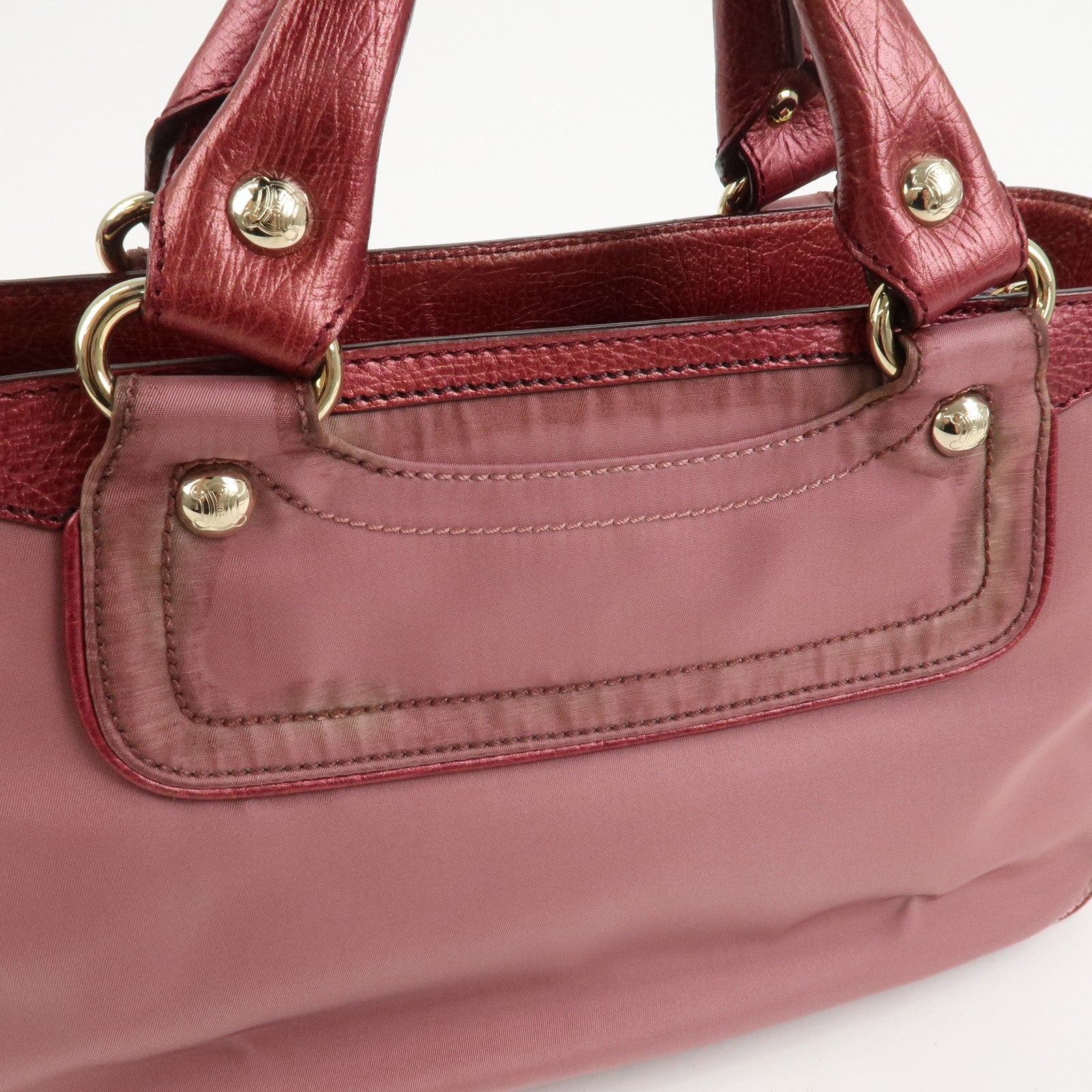 CELINE Logo Nylon Leather Boogie Bag Hand Bag Pink