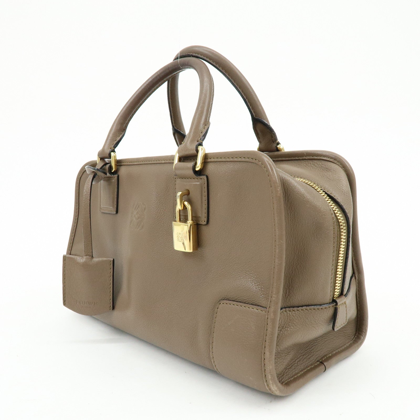 LOEWE Anagram Amazona 28 Leather Hand Bag Boston Bag Brown