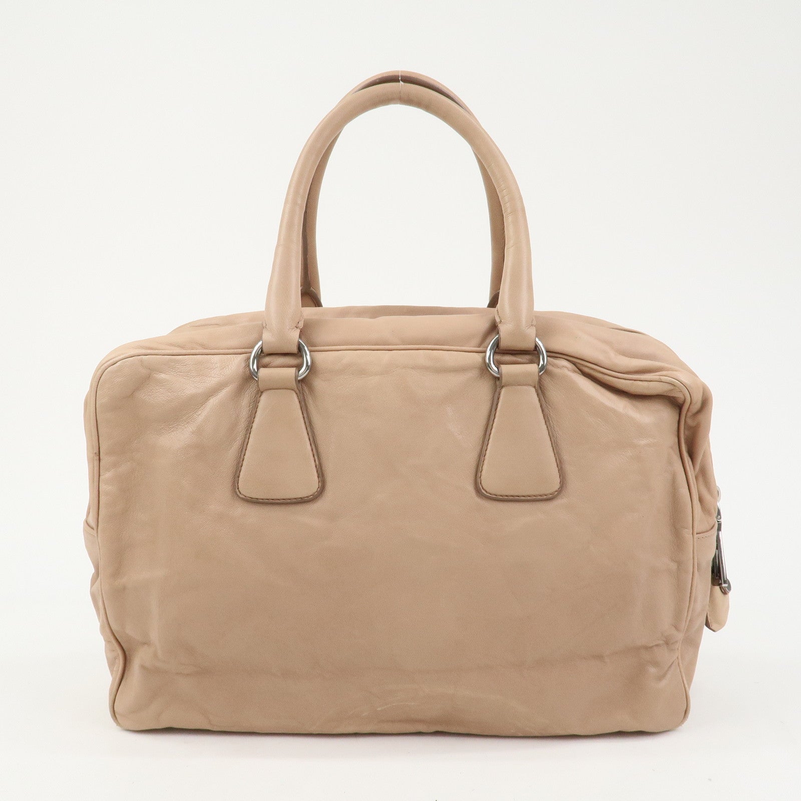 PRADA Logo Leather Hand Bag Shoulder Bag Pink Beige BL094F