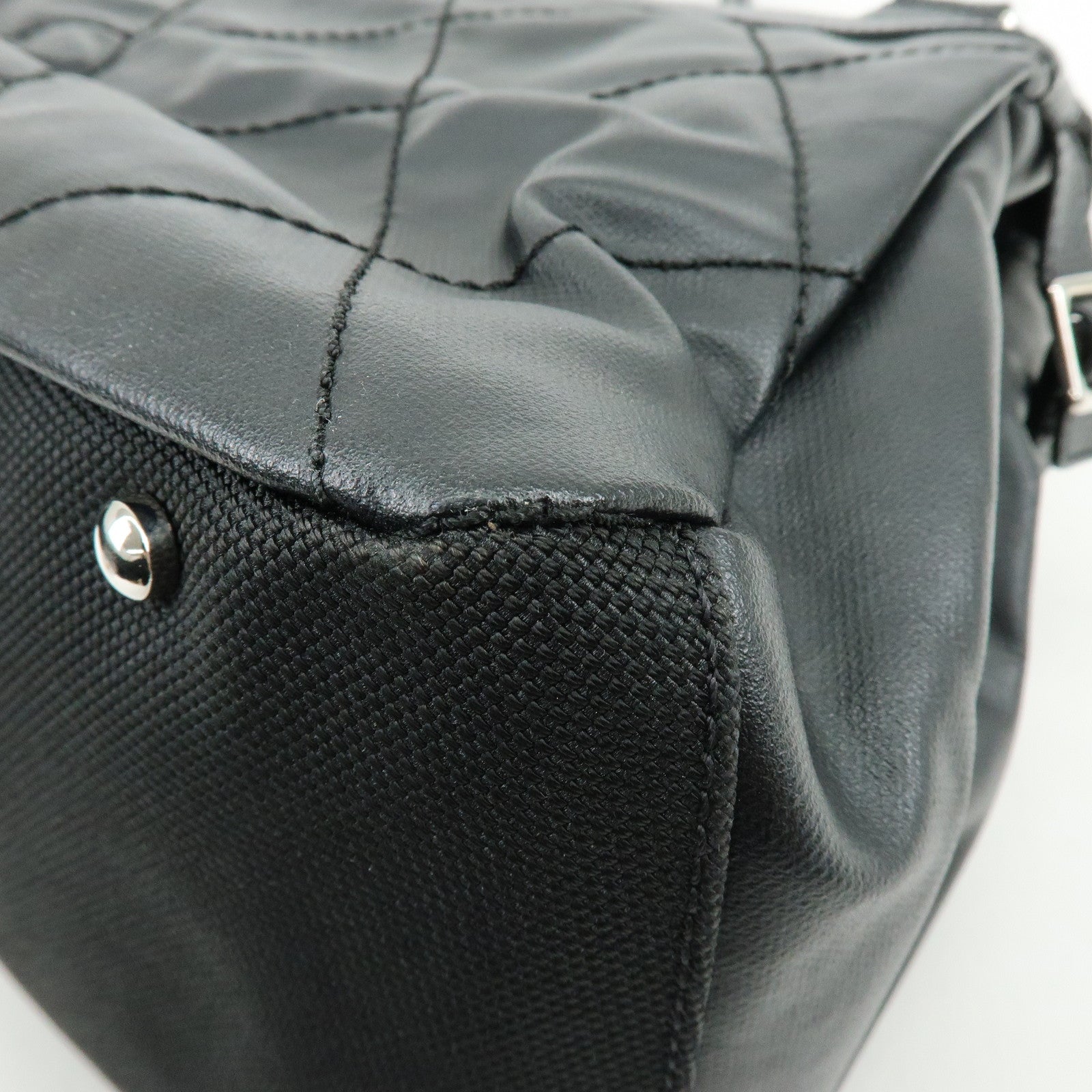 CHANEL Paris Biarritz PVC Coated Canvas Leather Shoulder Bag Black