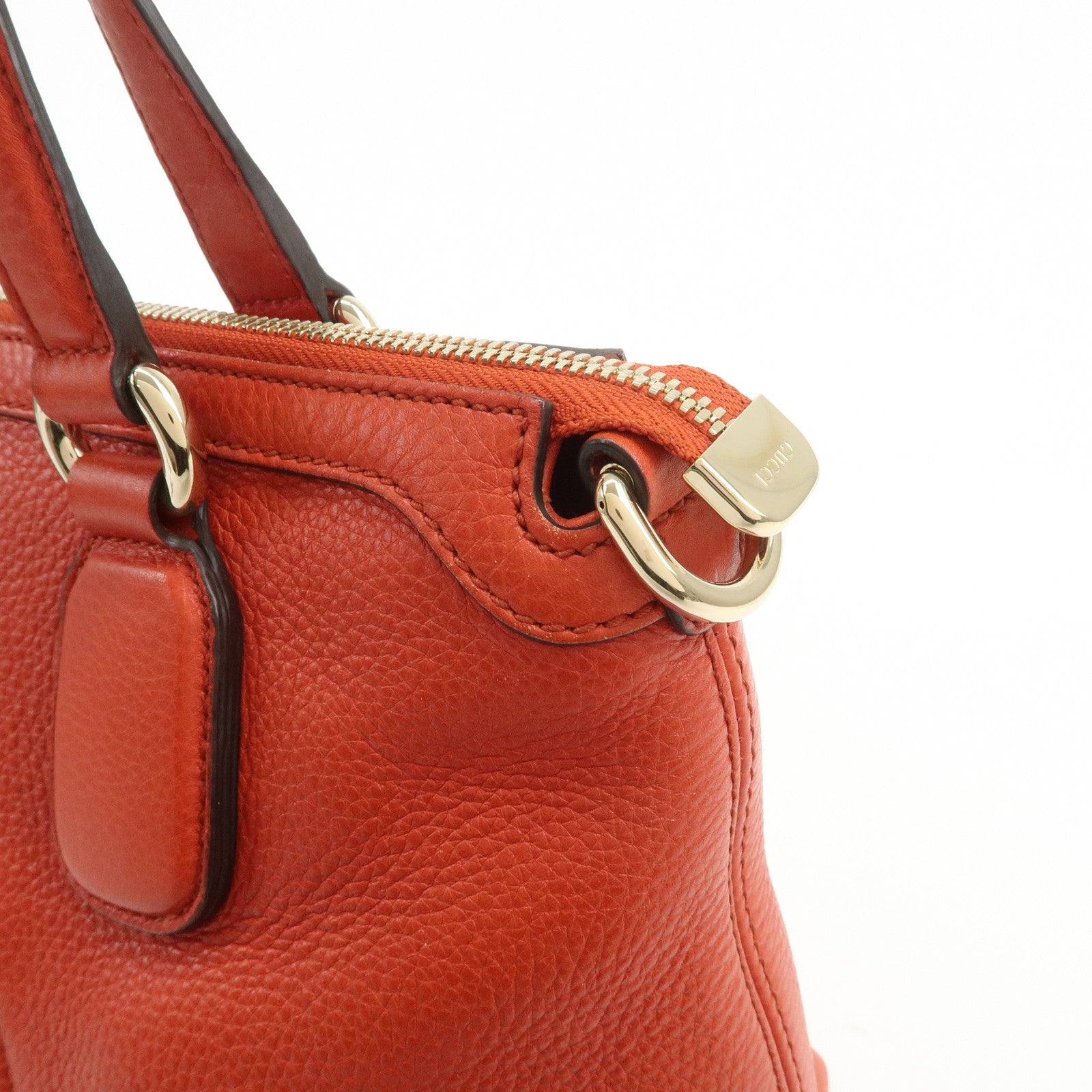 GUCCI SOHO Interlocking G Leather 2Way Hand Bag Orange 308362