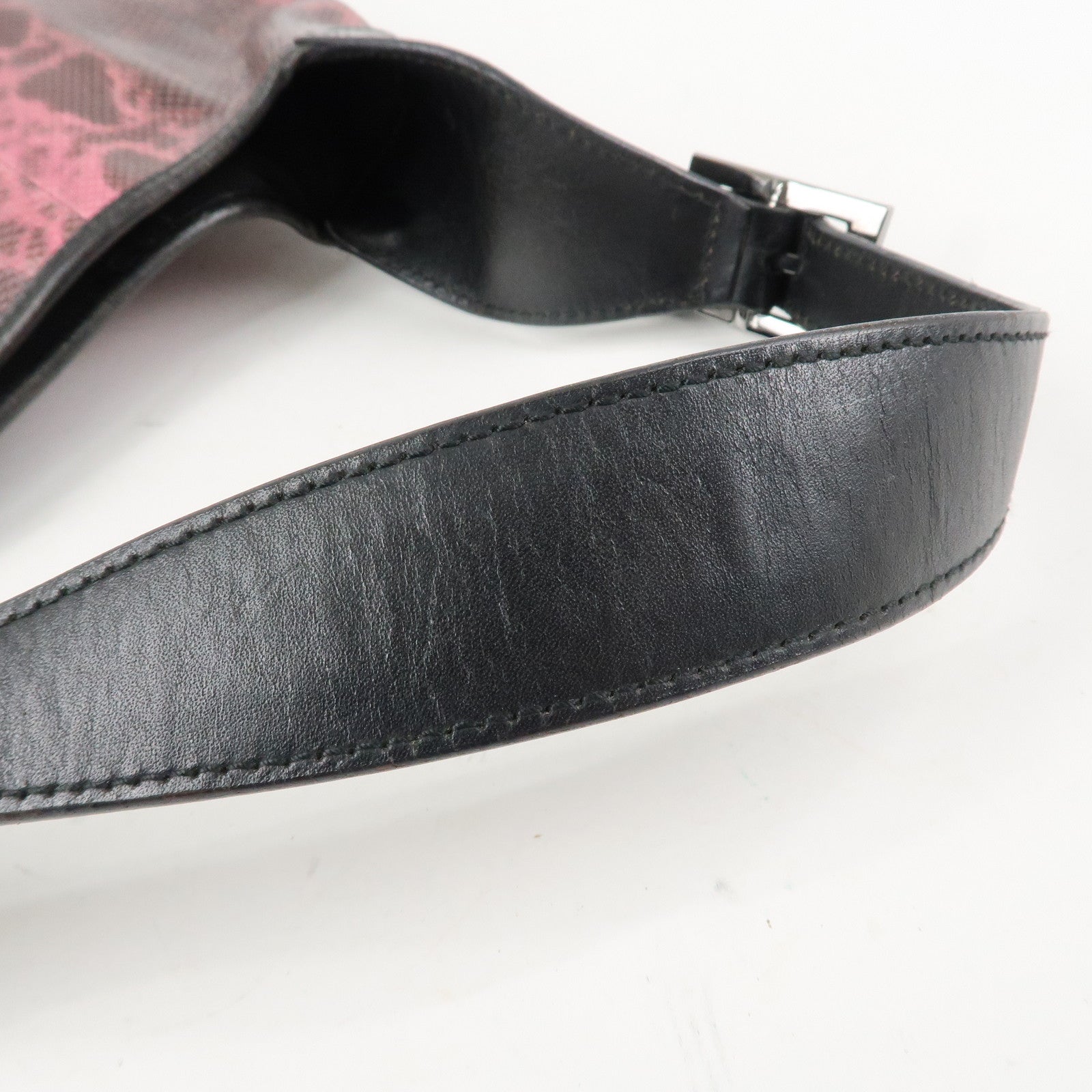 GUCCI Jackie Leather Python Shoulder Bag Black Pink 001.3306.3444 Used