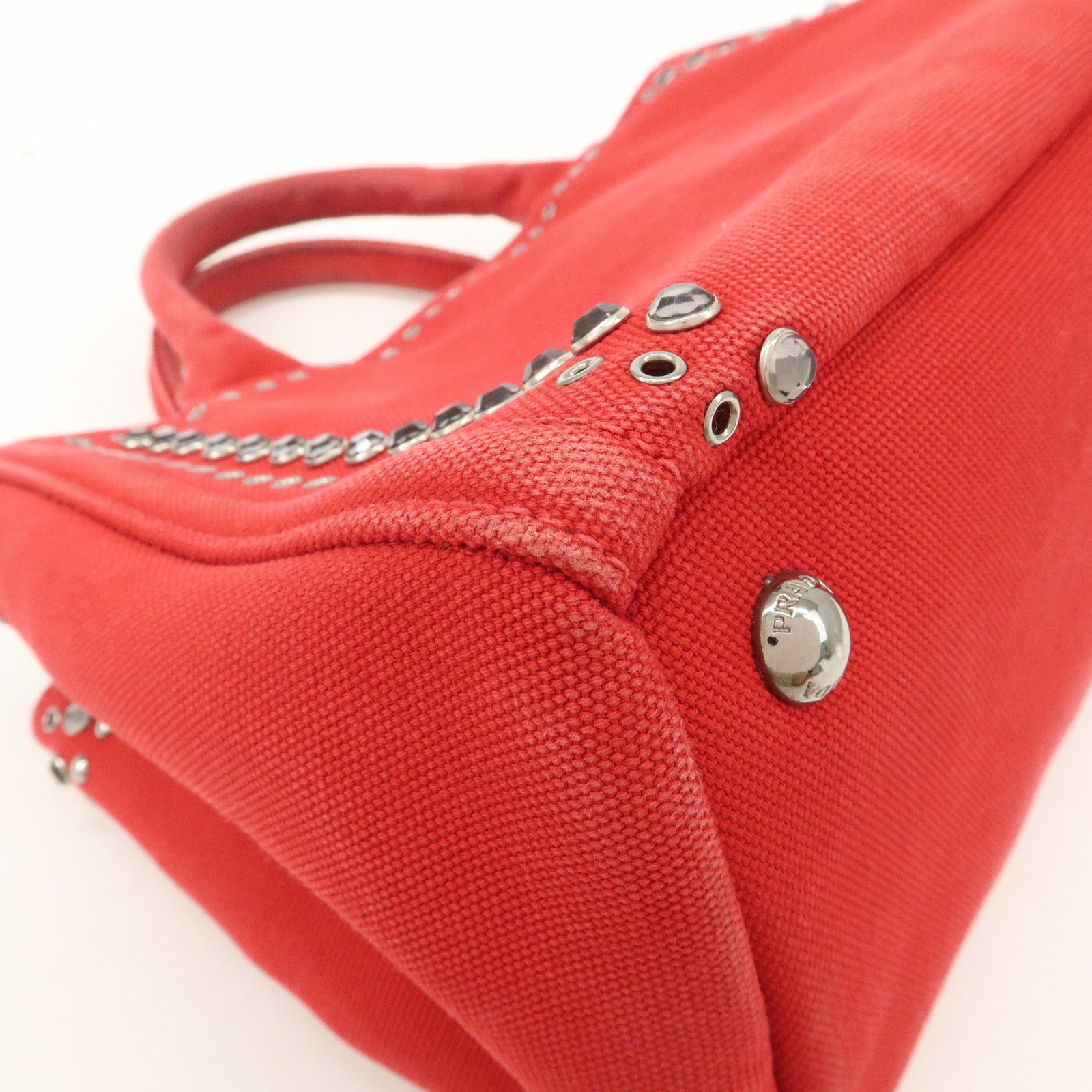 PRADA Canapa Mini Canvas Hand Bag Castilian Red BN2439