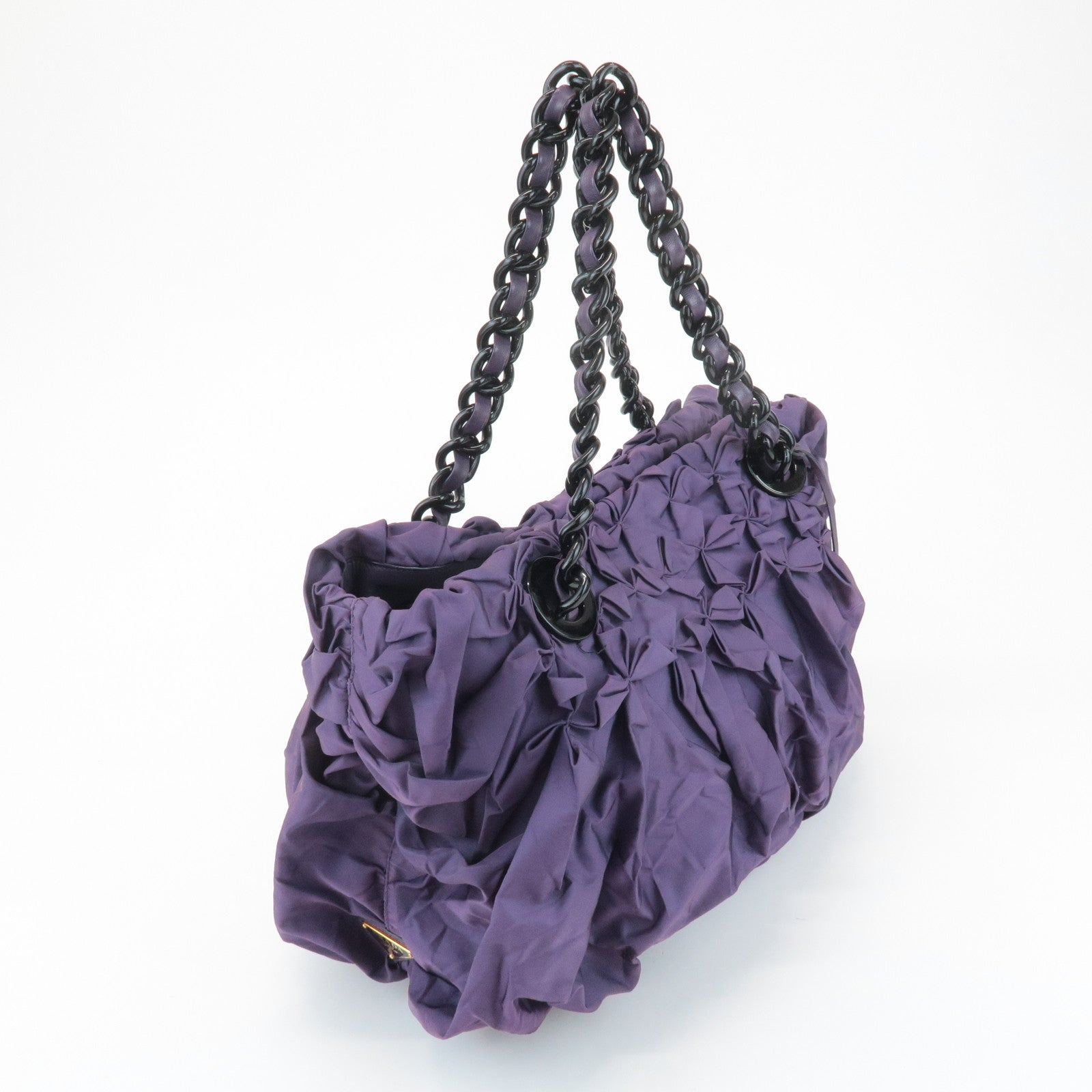 PRADA Triangle Logo Leather Nylon Tote Bag Shoulder Bag Purple Used