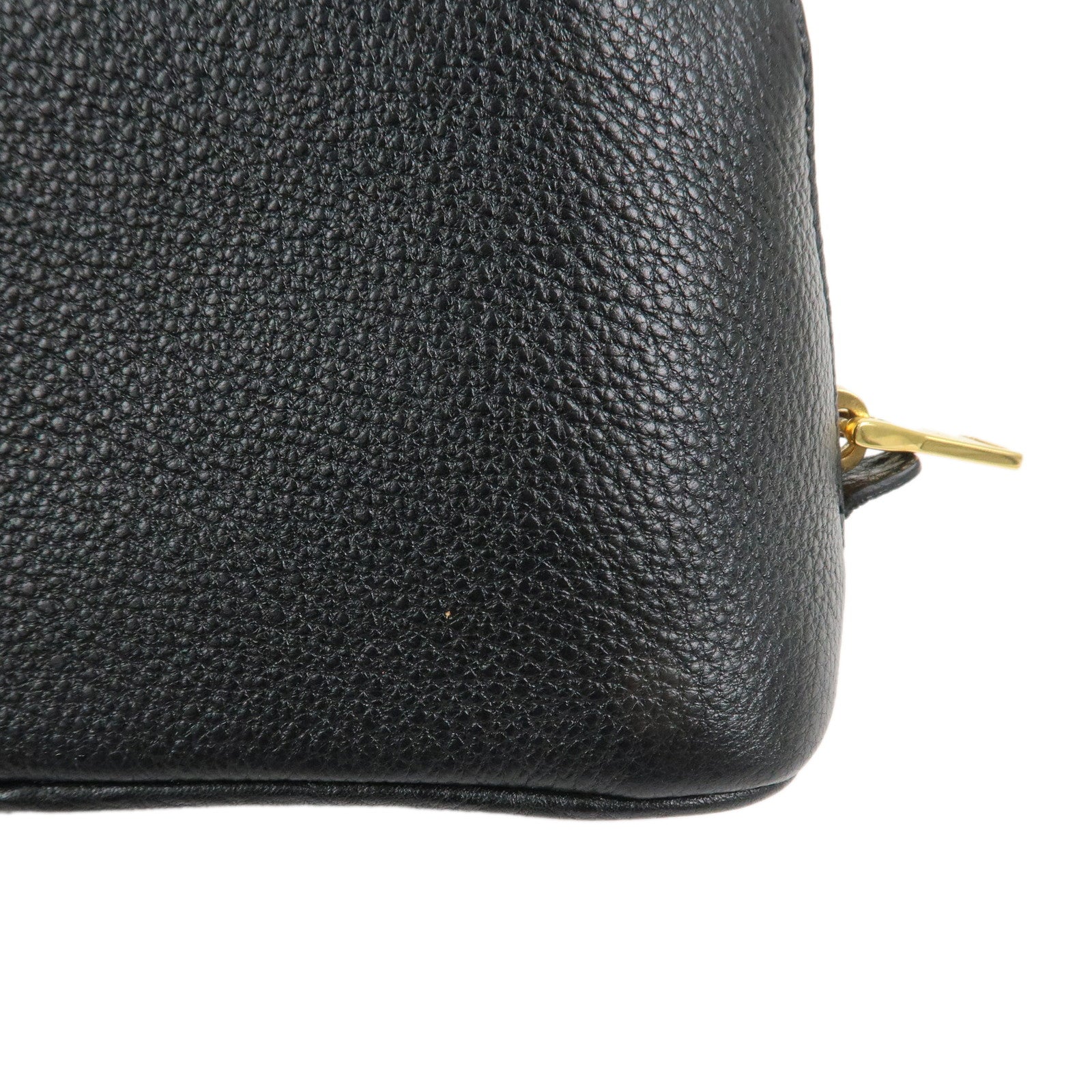 PRADA Logo Vitello Daino Leather Cosmetic Pouch Black 1NA024