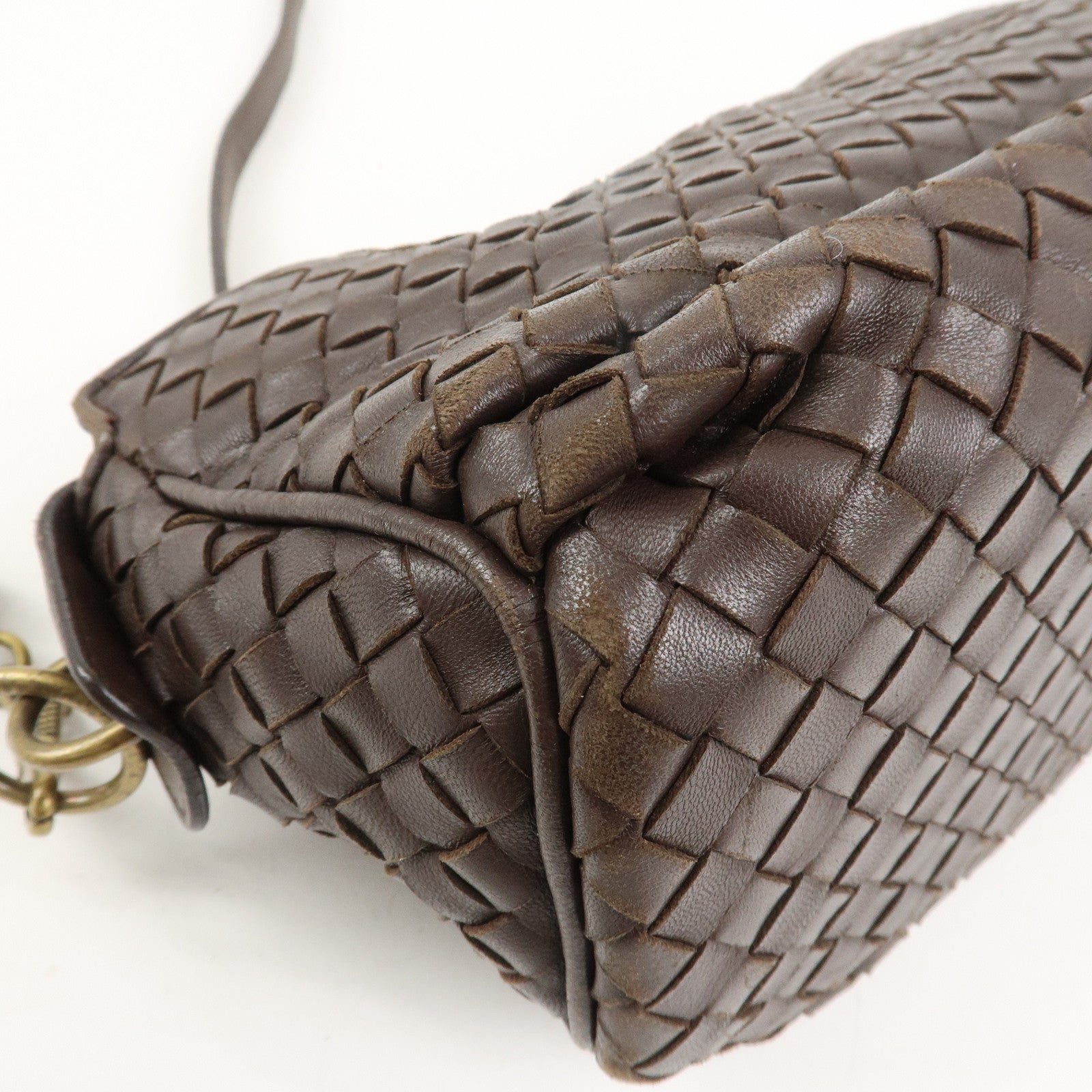 BOTTEGA VENETA Logo Intrecciato Leather Shoulder Bag Brown