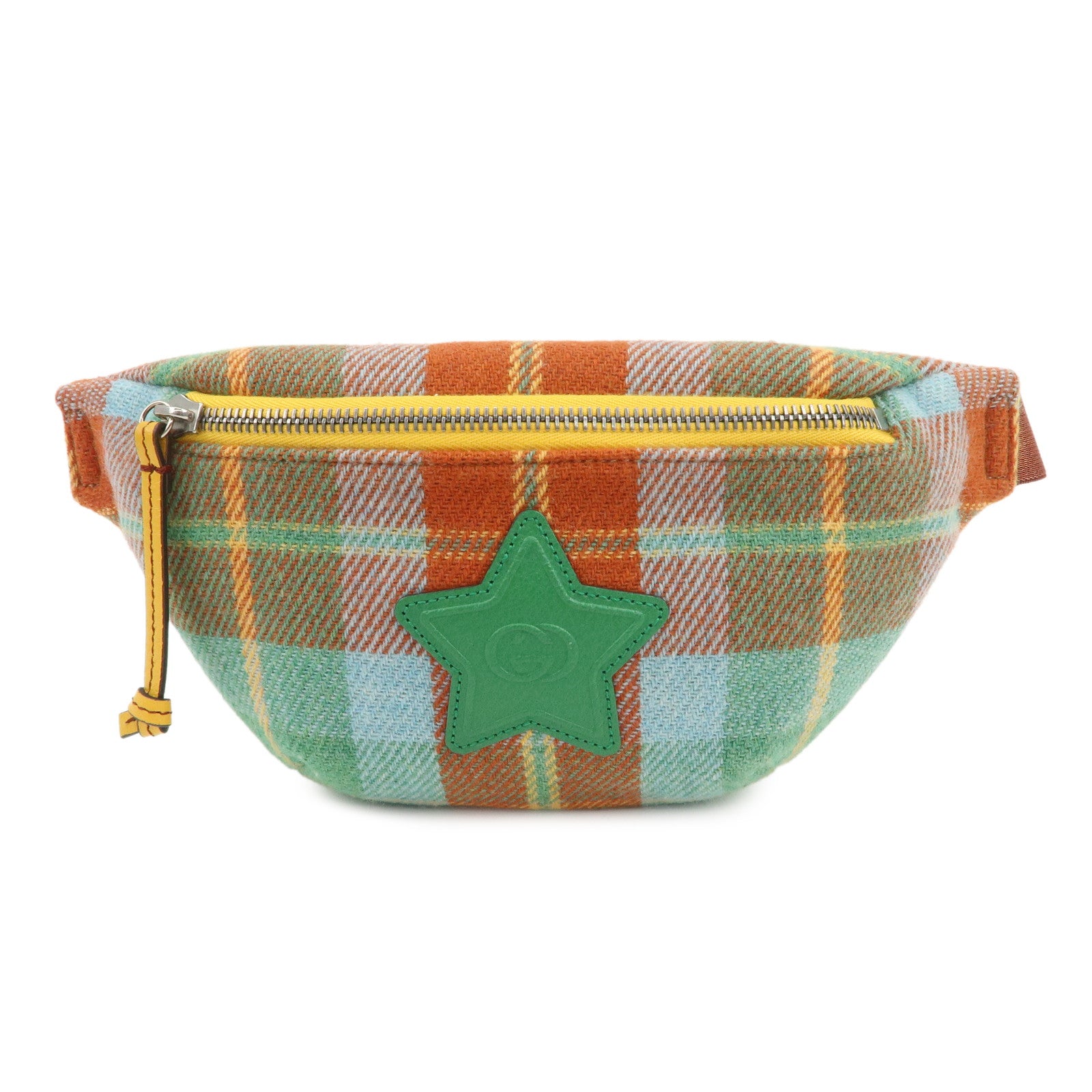 GUCCI Children's Wool Leather Body Bag Waist Bag Brown Green 502095