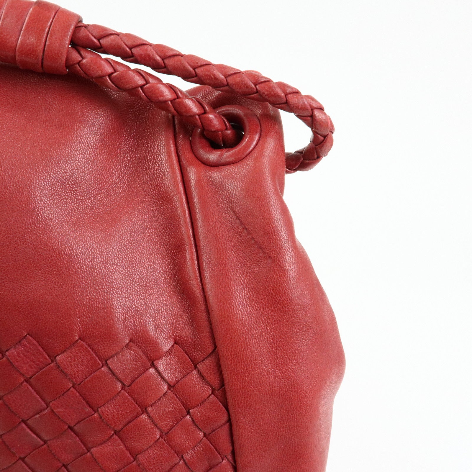 BOTTEGA VENETA Intrecciato Leather Shoulder Bag Red 132369