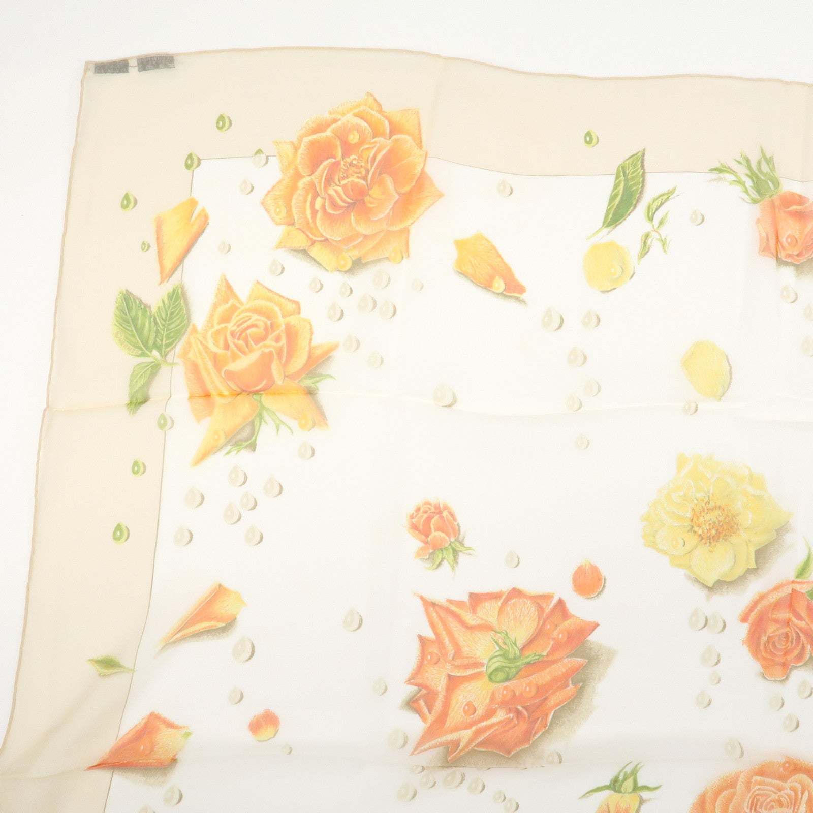 HERMES Carre 90 Silk 100% LA ROSEE Anne Gavarni Scarf Orange