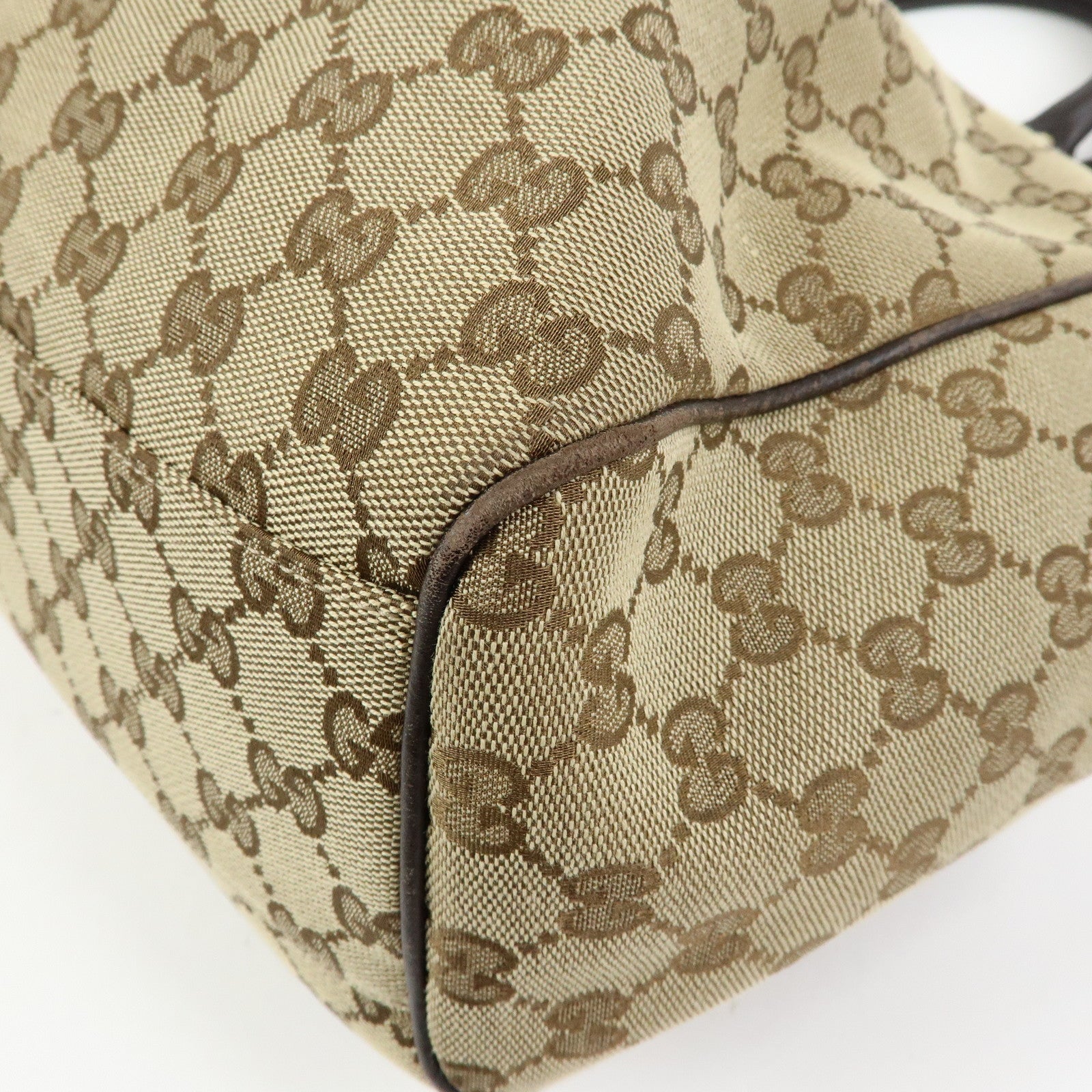 GUCCI GG Canvas Leather Tote Bag Hand Bag Dark Brown Beige 211944
