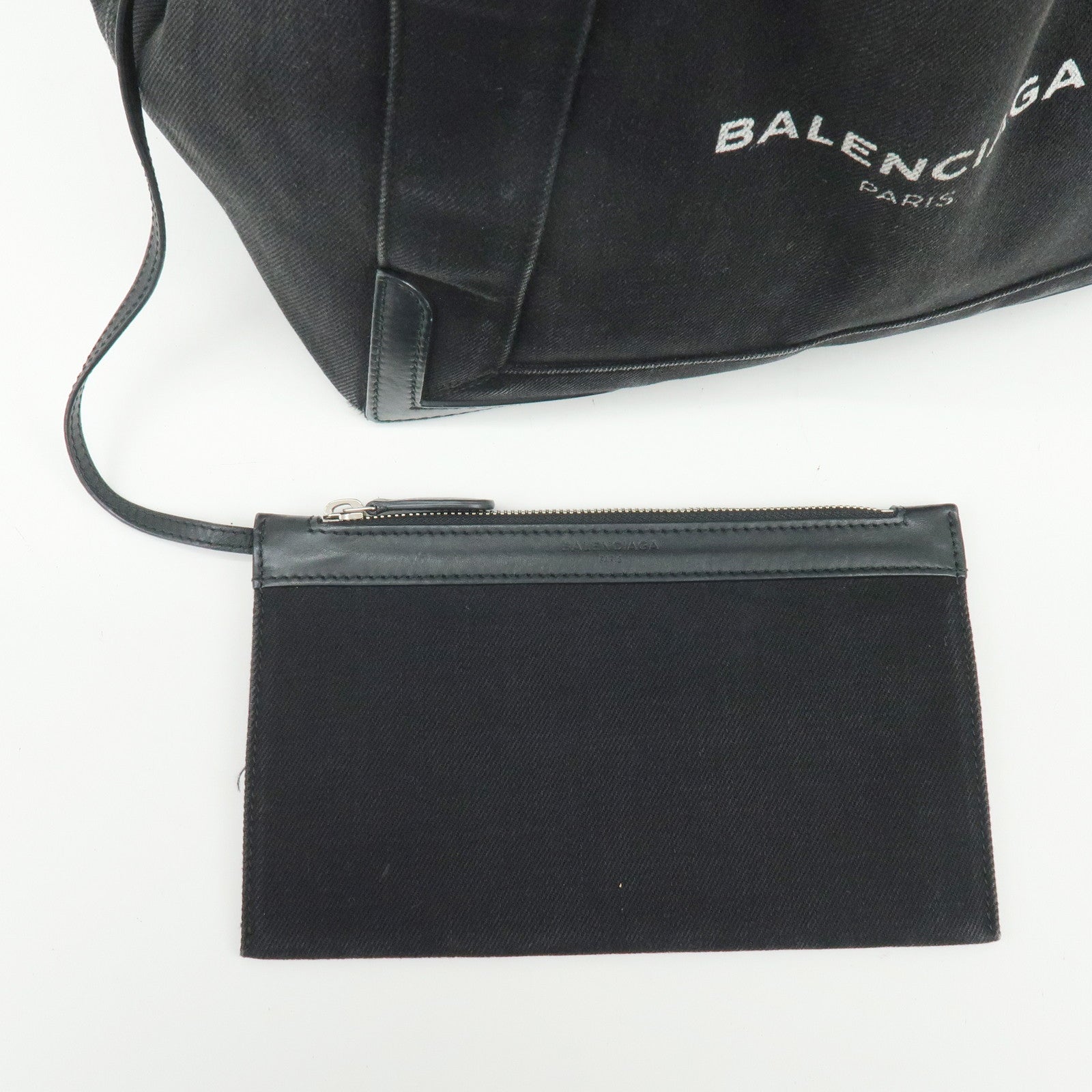 BALENCIAGA Navy Cabas Small Canvas Leather Tote Bag Black 339933