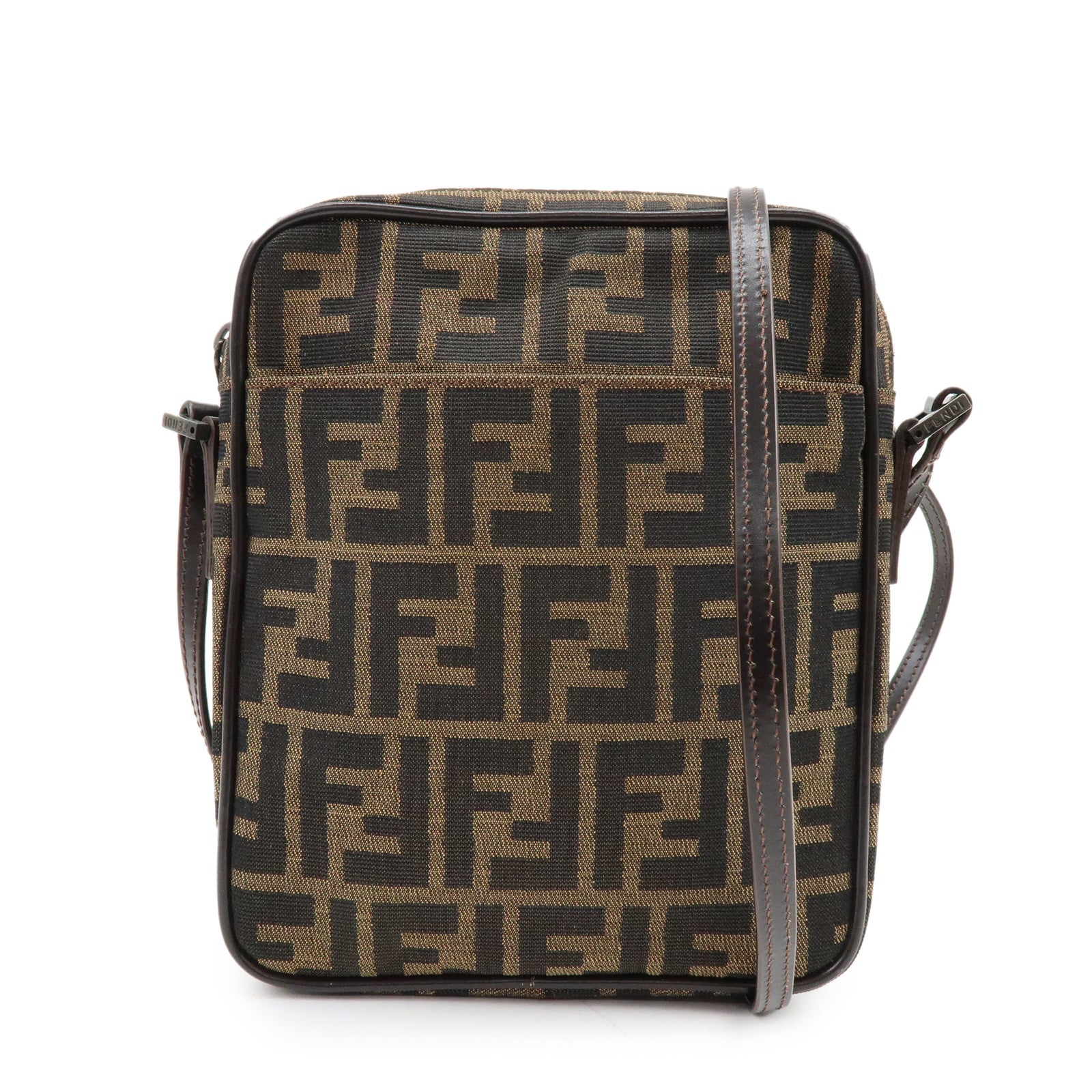 FENDI Zucca Canvas Leather Shoulder Bag Crossbody Bag Brown 8BT053