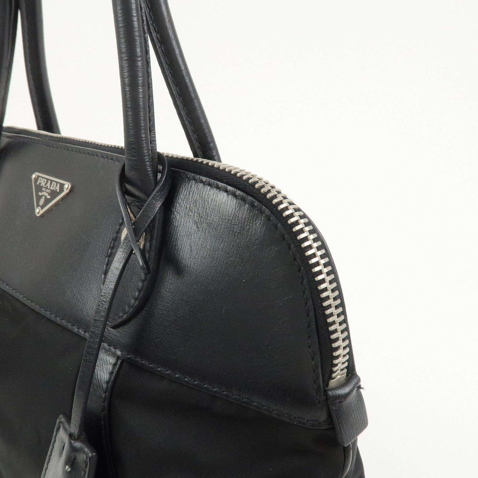 PRADA Triangle Logo Nylon Leather Shoulder Bag Hand Bag Black