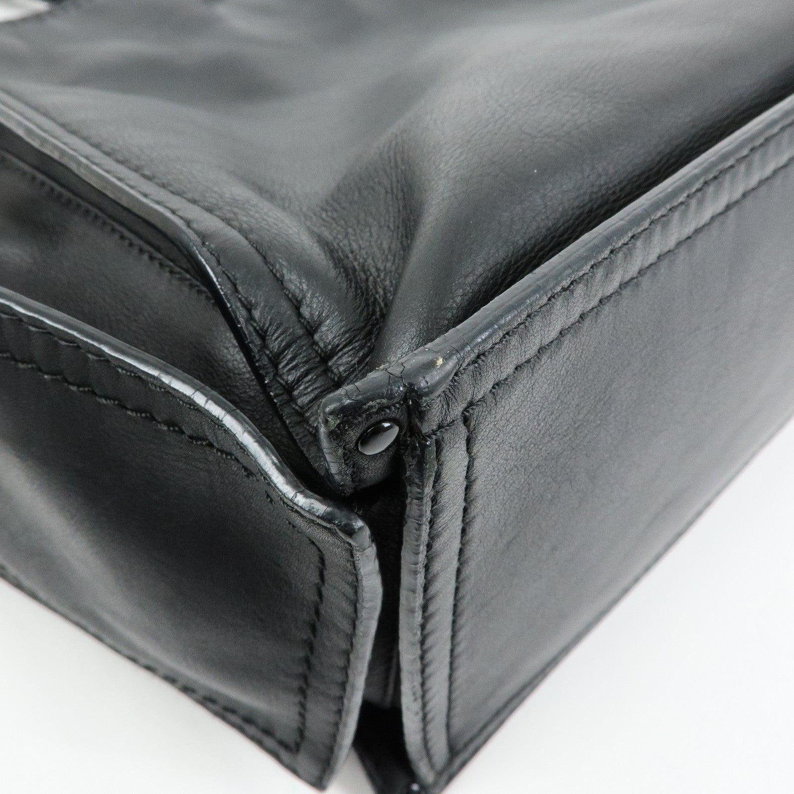 LOEWE Logo Studs Leather Shopper Tote Bag Shoulder Bag Black