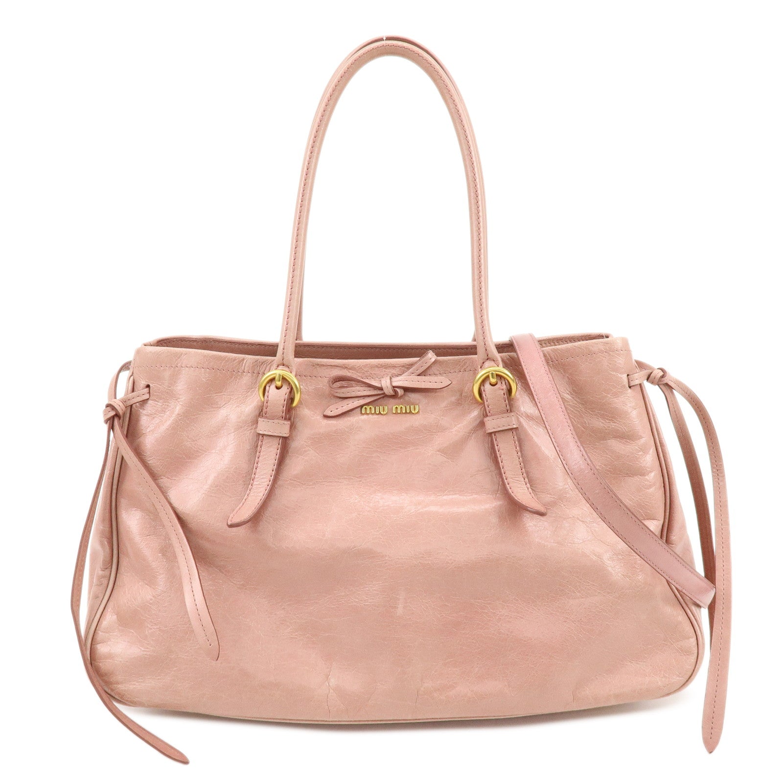 MIU MIU Leather Ribbon 2Way Bag Hand Bag Shoulder Bag Pink