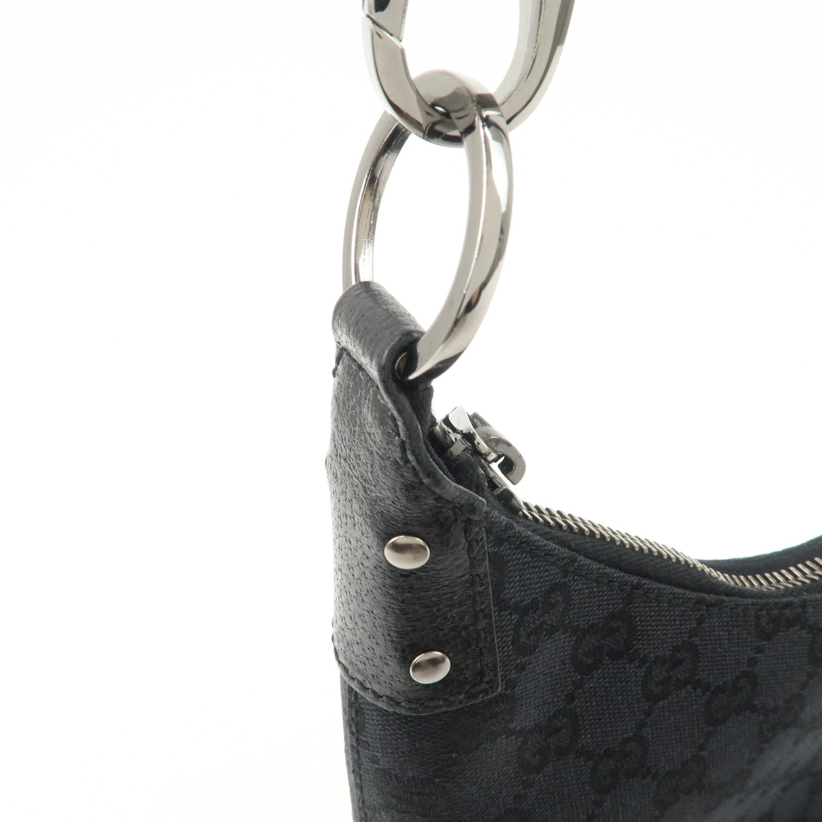 GUCCI GG Canvas Leather Shoulder Bag Hand Bag Black 115003