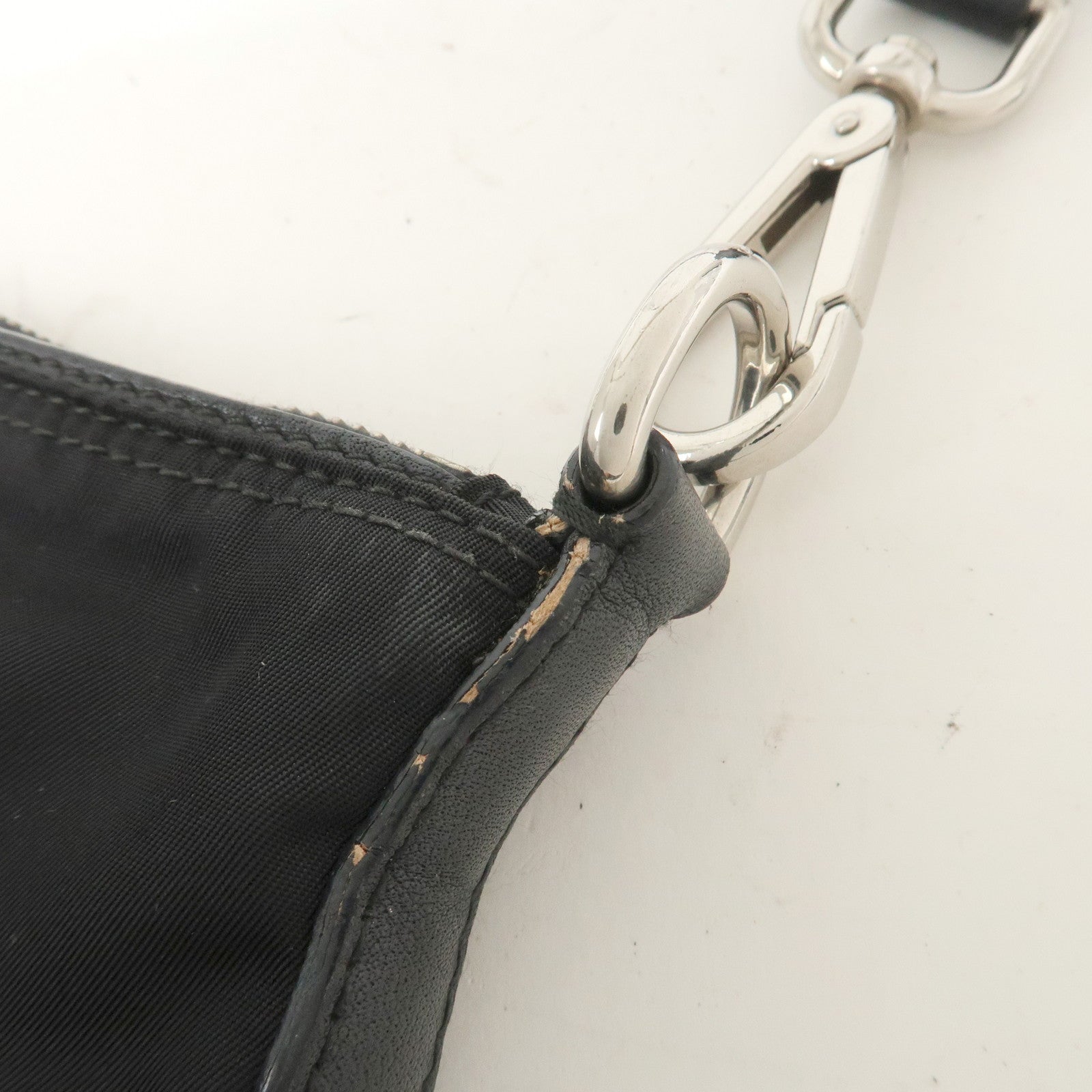 PRADA Triangle Logo Nylon Leather Shoulder Bag Black BT0716