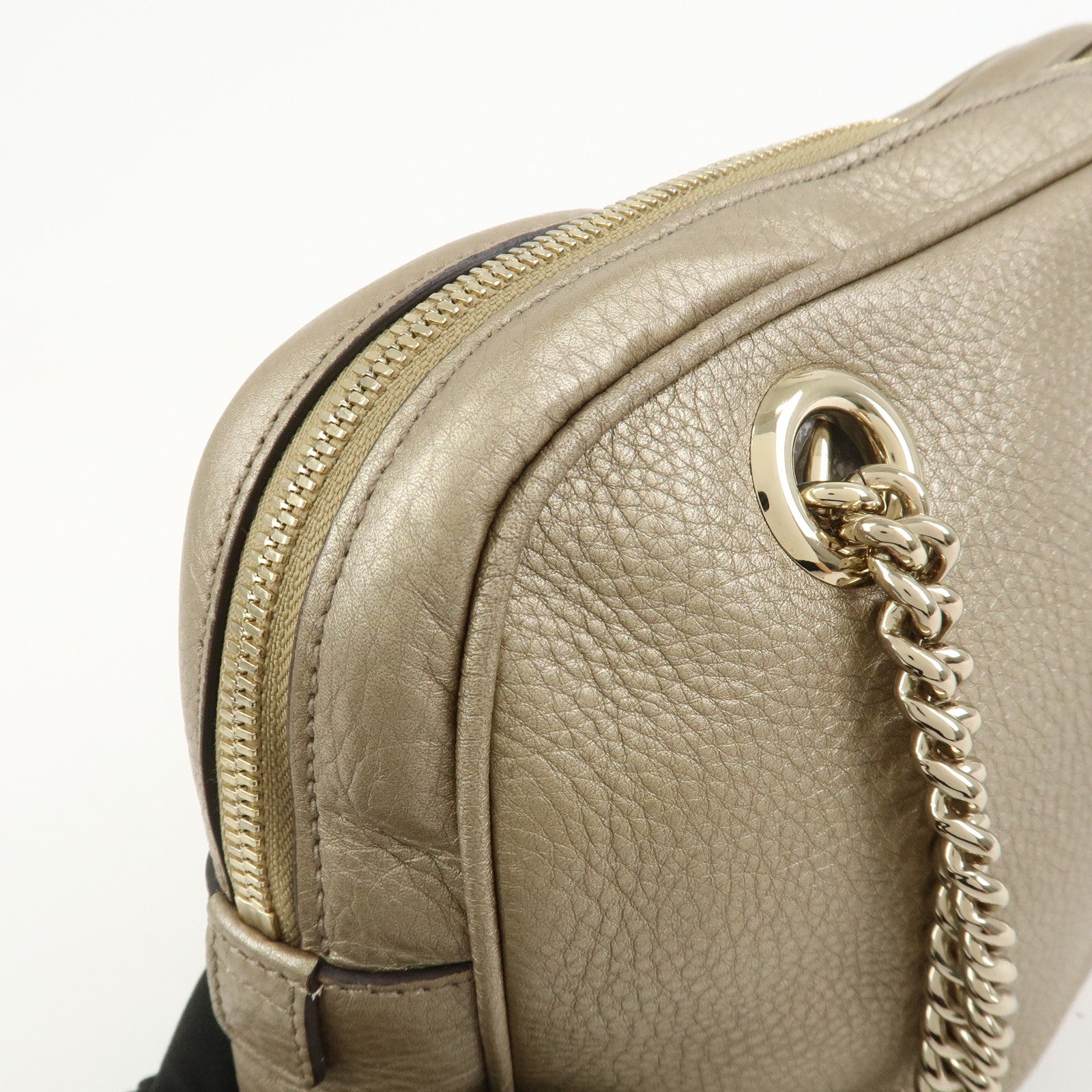 GUCCI SOHO Interlocking G Leather Shoulder Bag Metallic Brown 308983