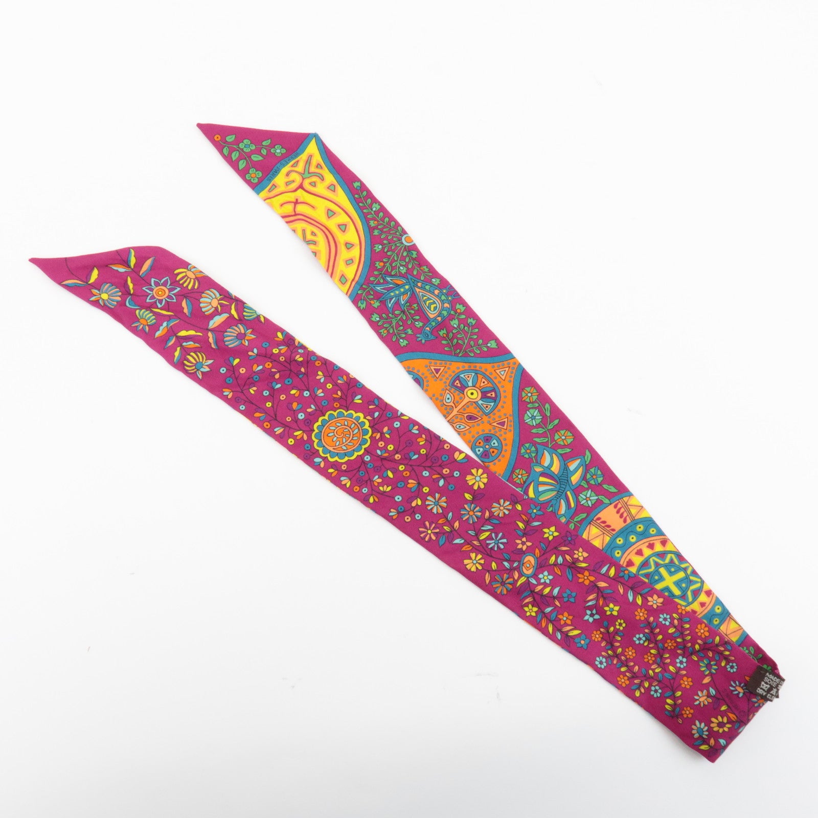 HERMES Twilly 100% Silk Scarf LARBRE DE VIE Flower Print Pink