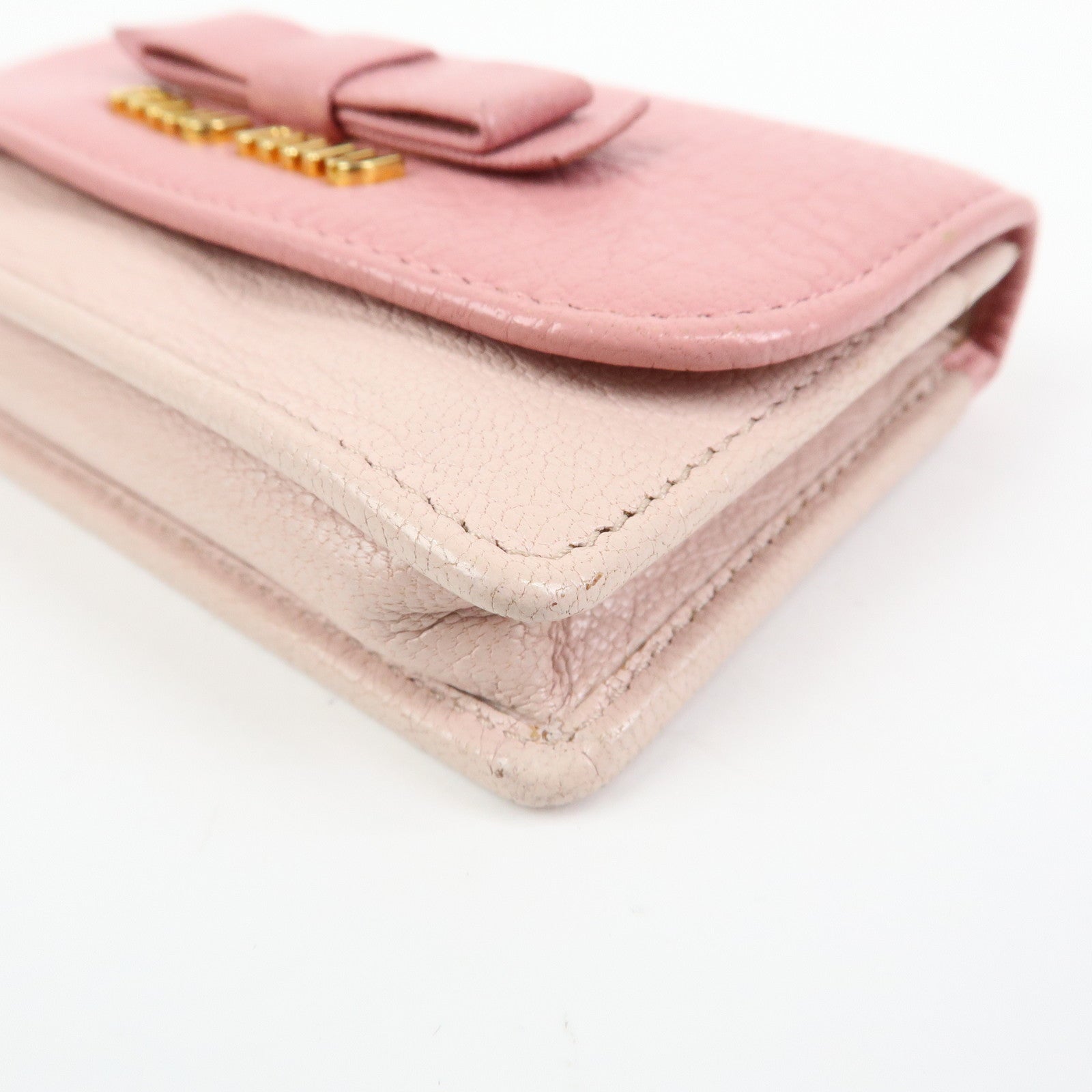 MIU MIU Ribbon Motif Madras Leather Card Case Card Holder 5M1122