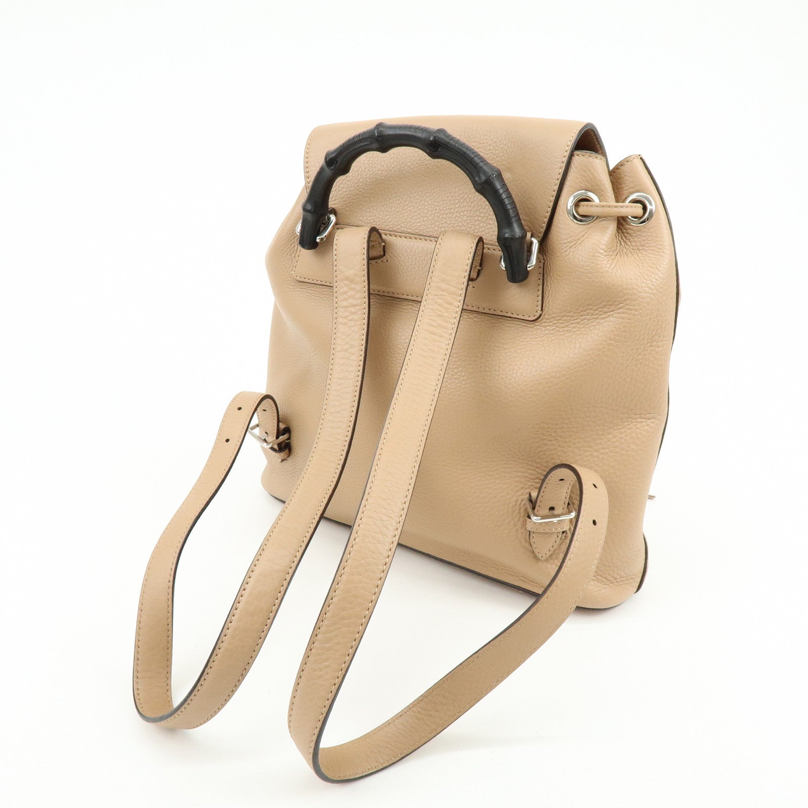 GUCCI Bamboo Leather Tassel Backpack Rucksack Pink Beige 370833