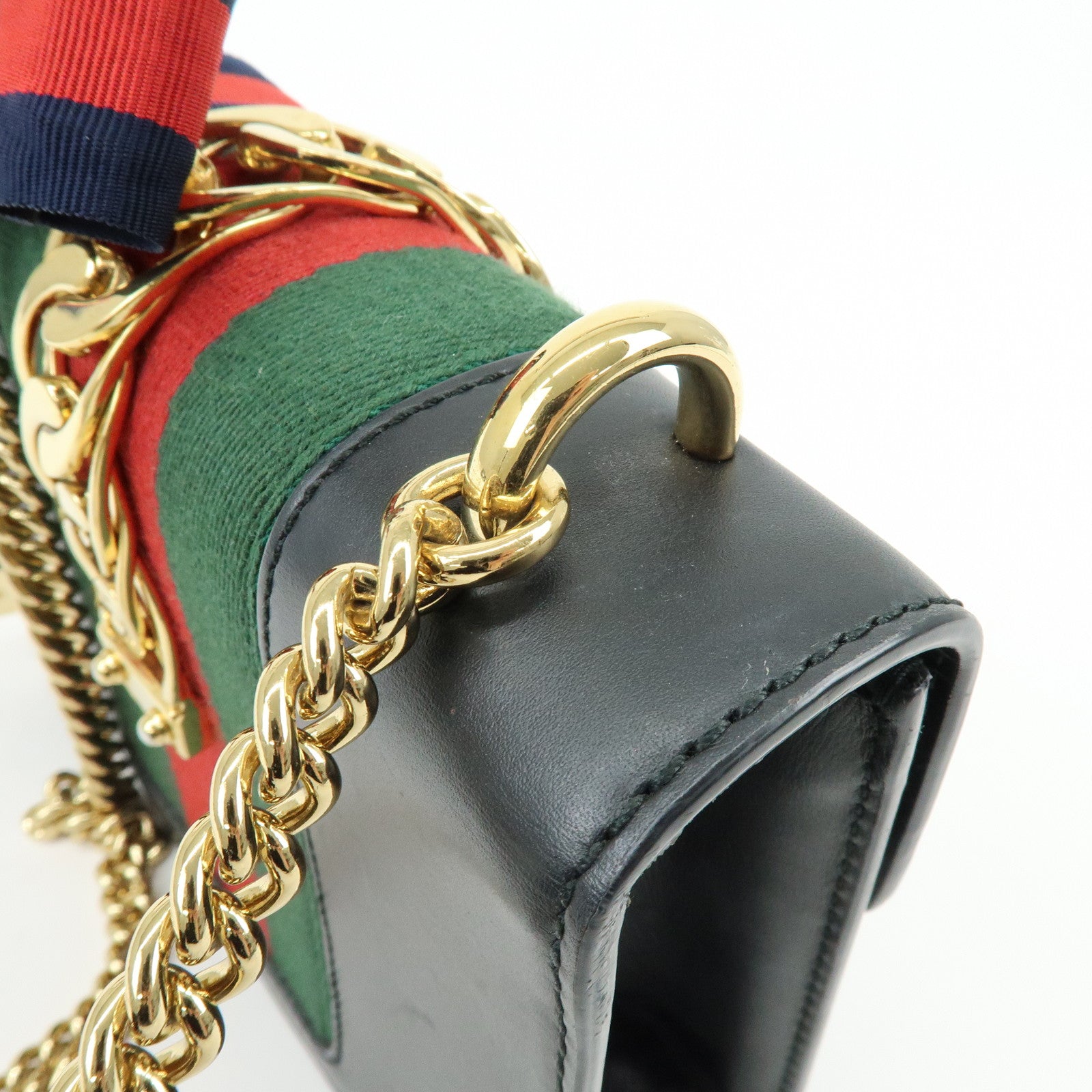 GUCCI Sylvie Sherry Leather Chain Shoulder Bag Black 431666