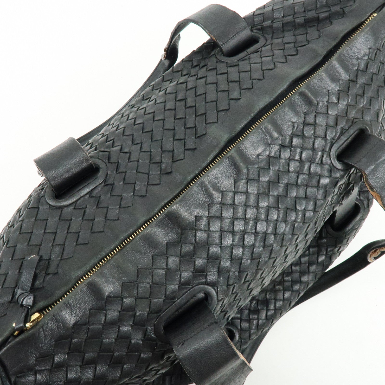 BOTTEGA VENETA Intrecciato Leather Boston Bag Shoulder Bag Black