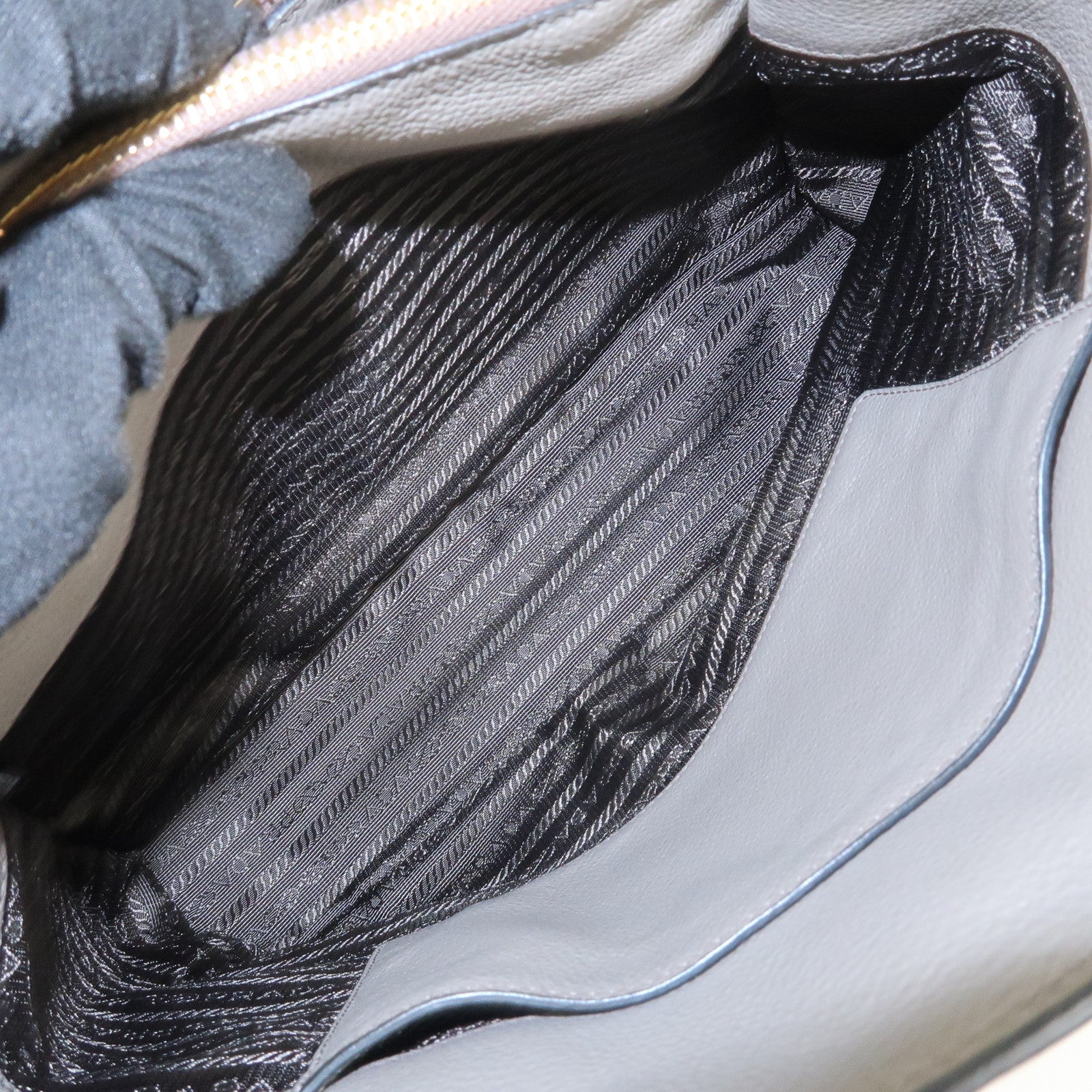 PRADA Logo Leather 2Way Bag Hand Bag Shoulder Bag Gray 1BA058