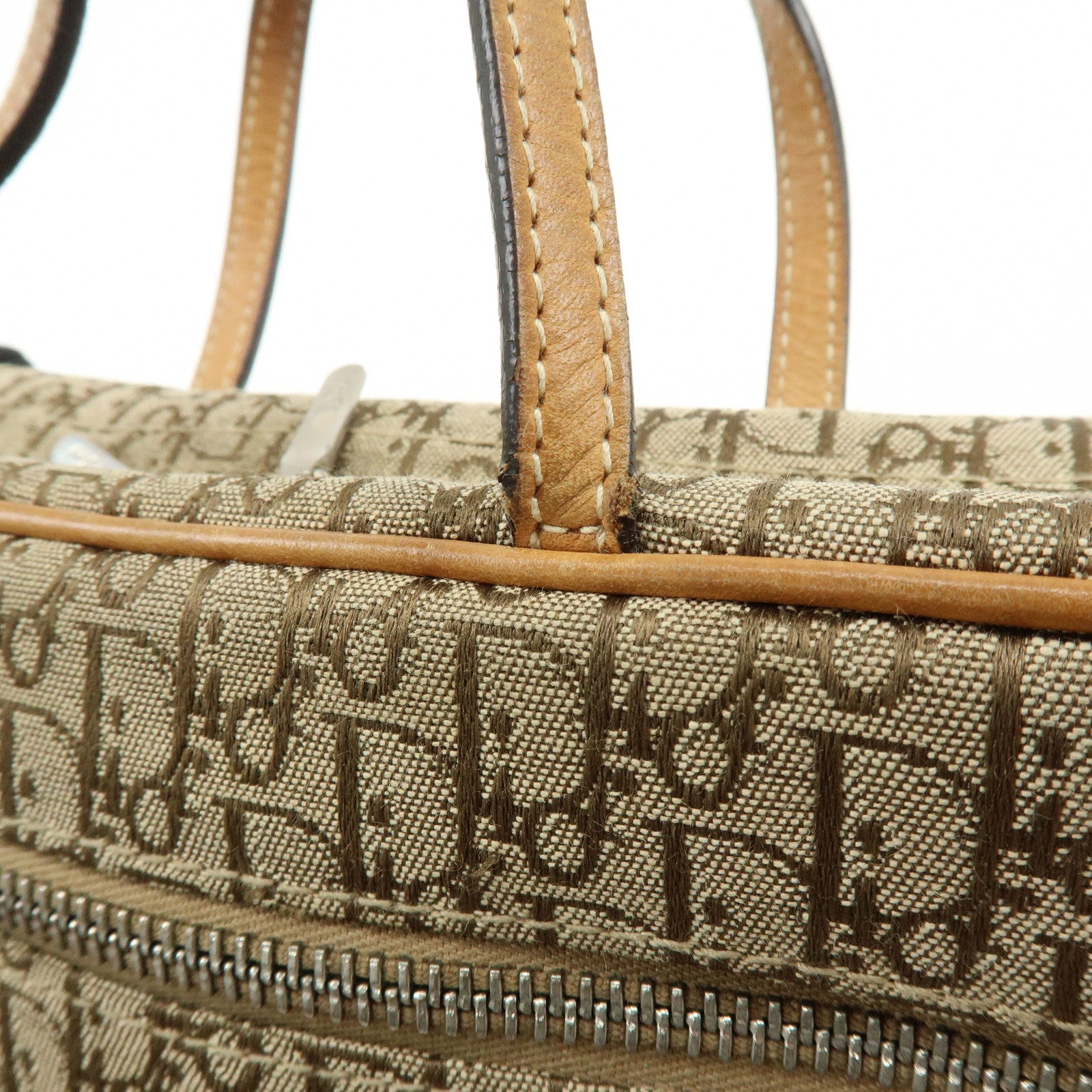 Christian Dior Trotter Canvas Leather Hand Bag Cosmetic Bag Brown