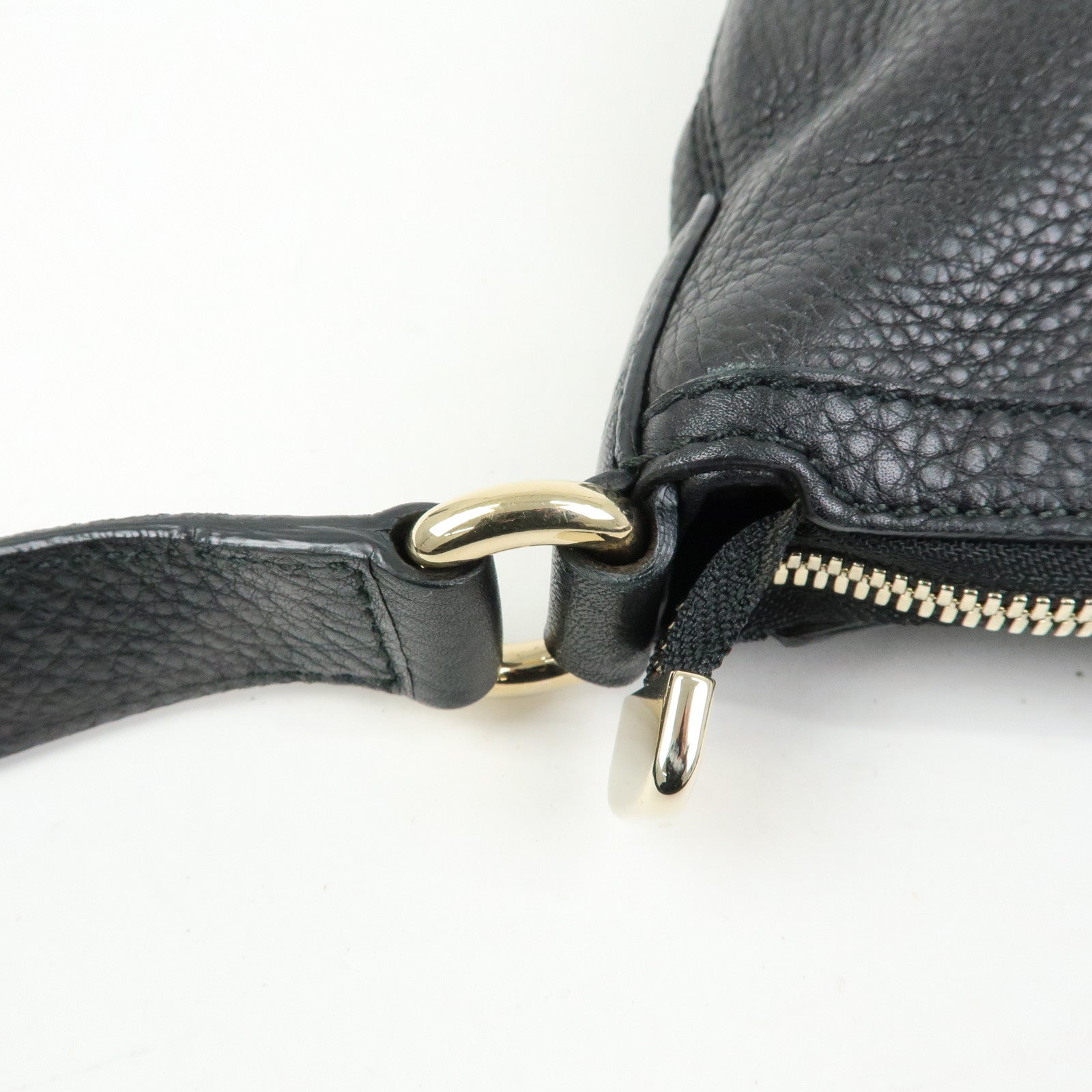 GUCCI Interlocking G Leather Shoulder Bag Fringe Black 295175