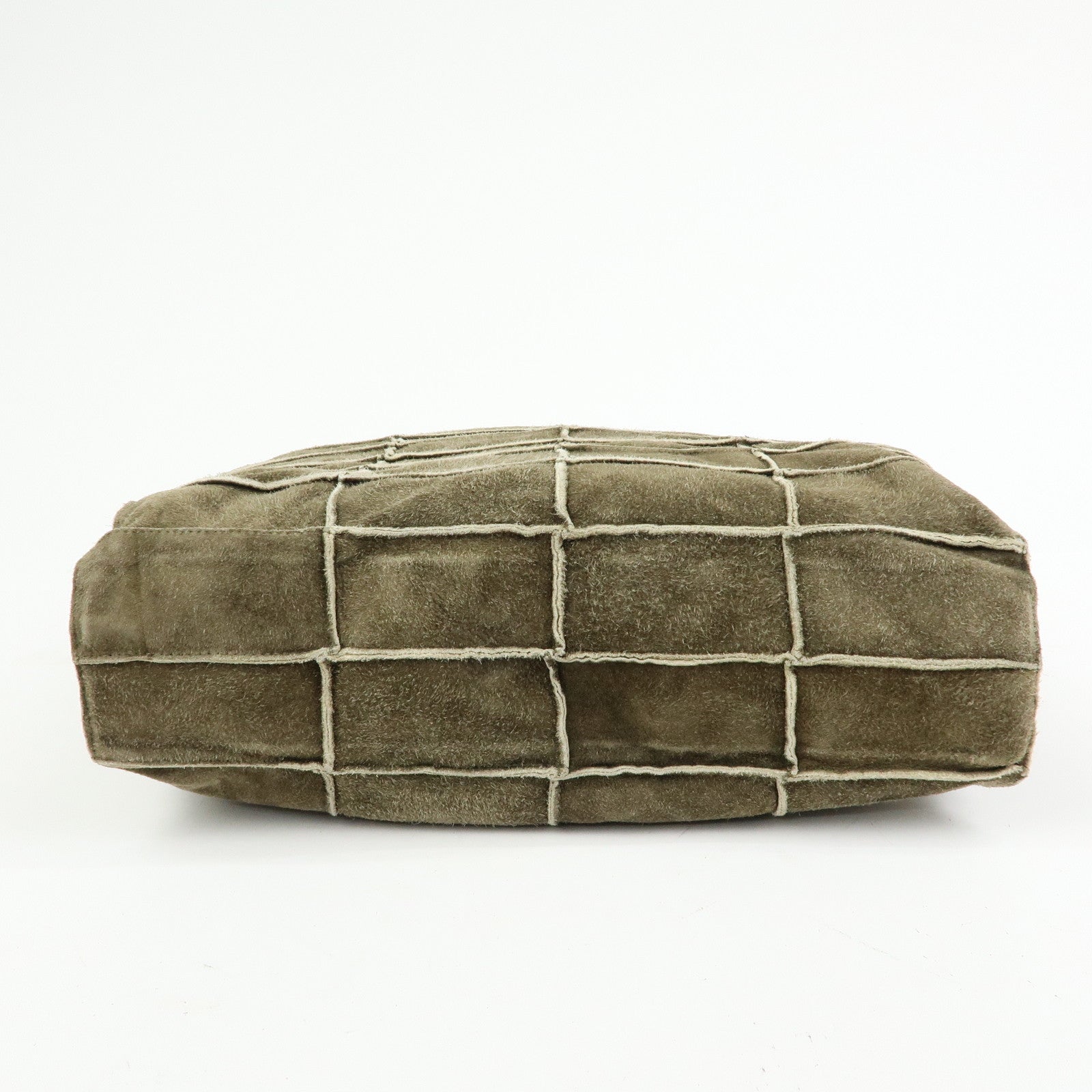 CHANEL Logo Suede Shoulder Bag Hand Bag Tote Bag Khaki