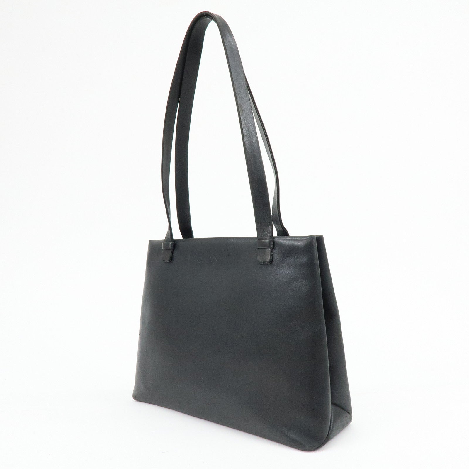 CHANEL Logo Calf Skin Tote Bag Shoulder Bag Hand Bag Black