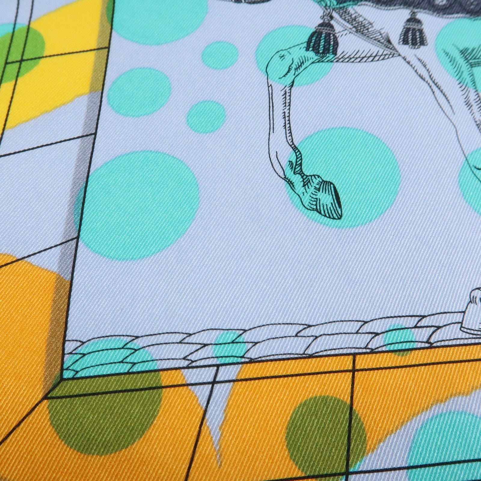 HERMES Carre 70 Silk 100% Scarf Tres Grand Apparat Blue Yellow