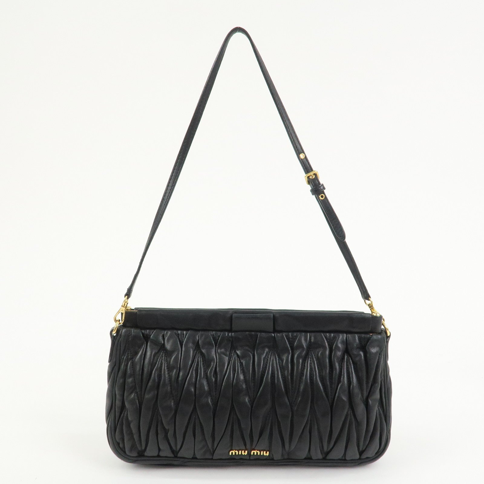 MIU MIU Matelasse Leather Shoulder Bag Hand Bag Black