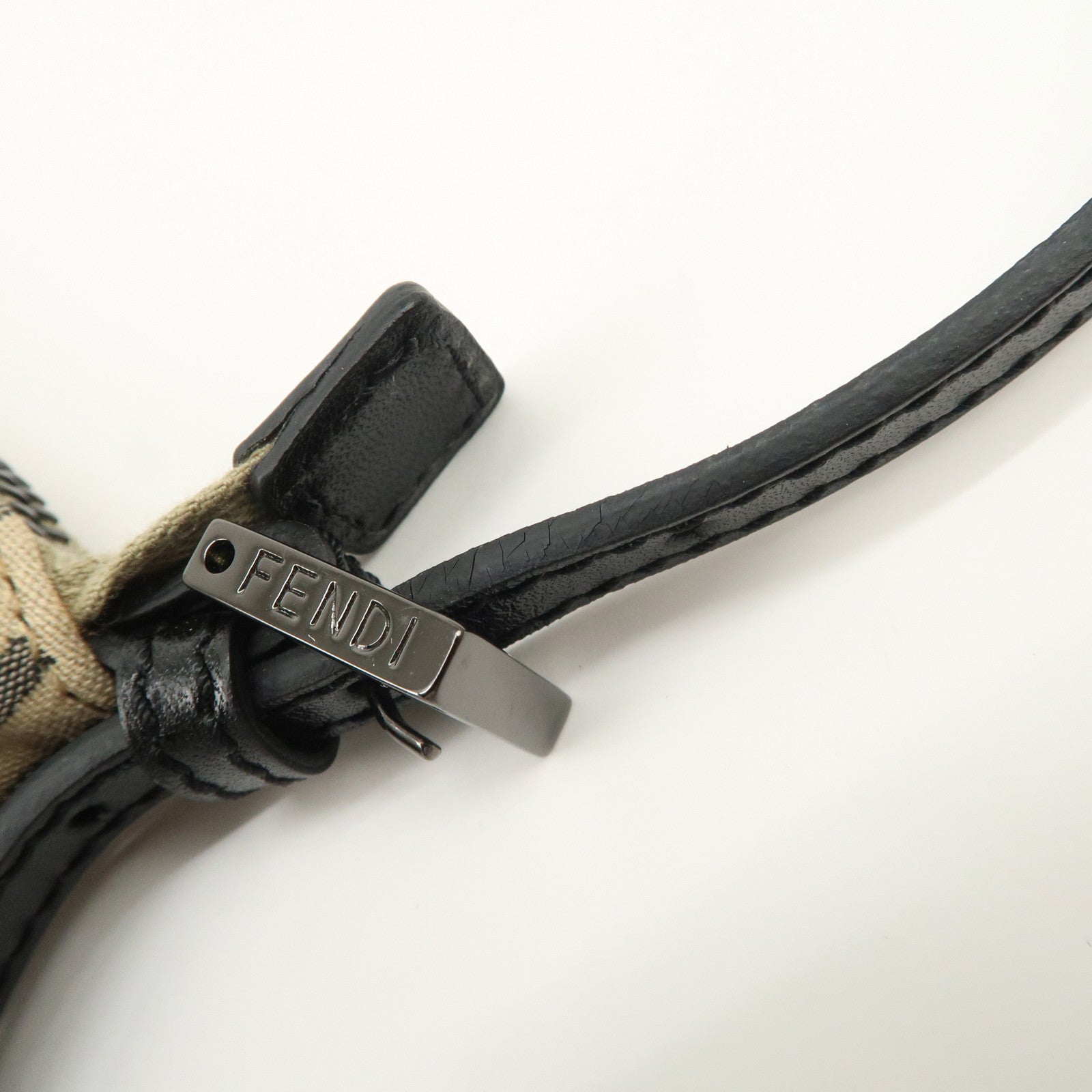 FENDI Zucchino Canvas Leather Shoulder Bag Beige Black 8BR312