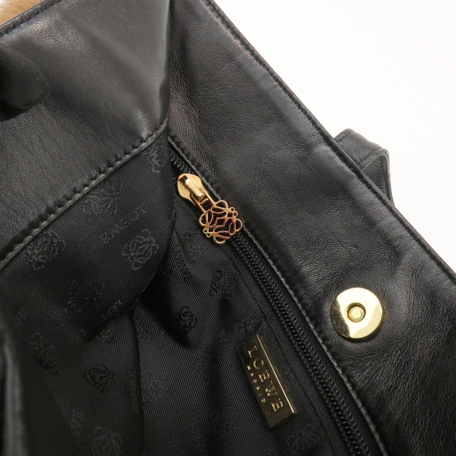 LOEWE Unborn Calf Leather Tote Bag Hand Bag Brown Black