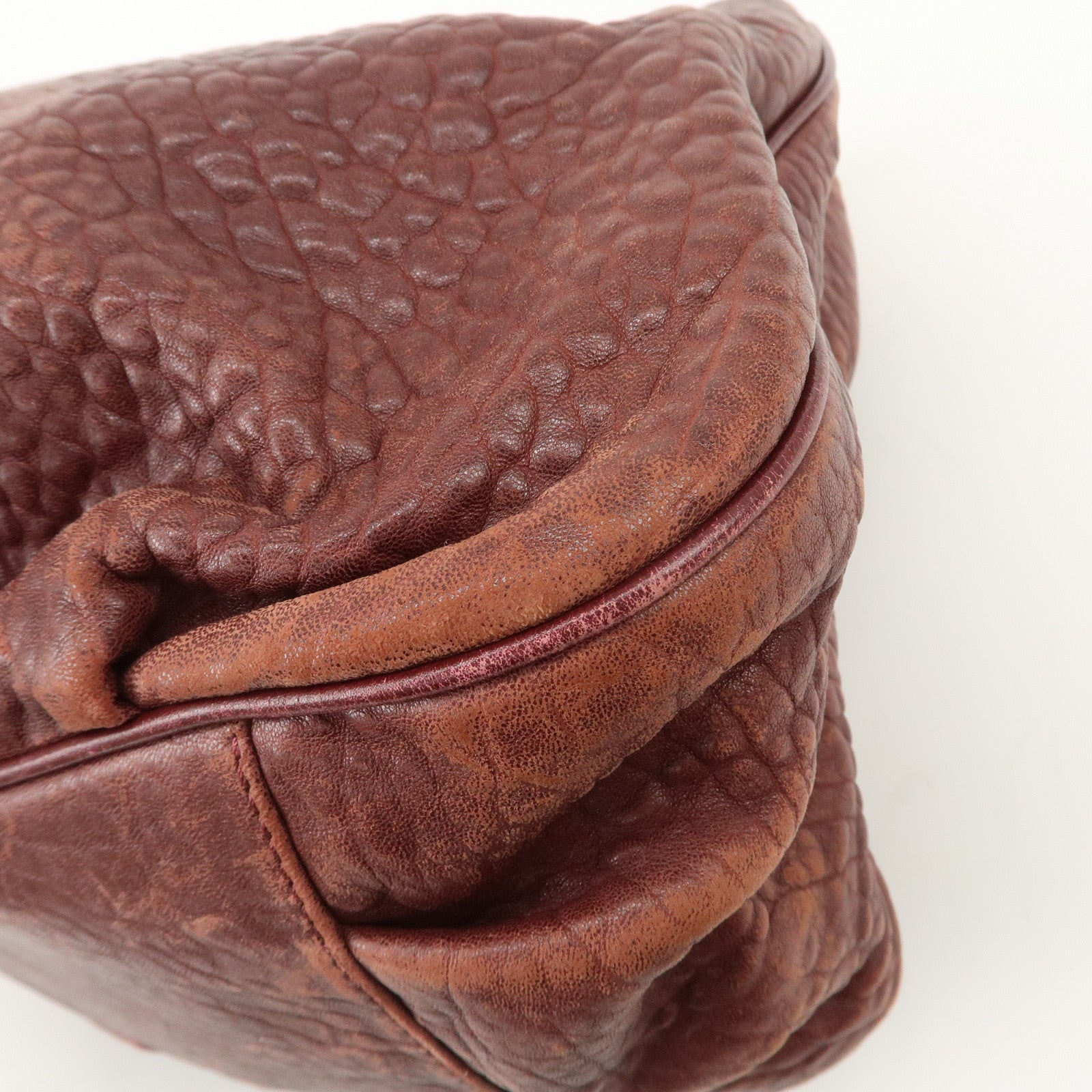 FENDI Mia Logo Leather Chain Tote Bag Shoulder Bag Bordeaux 8BR616