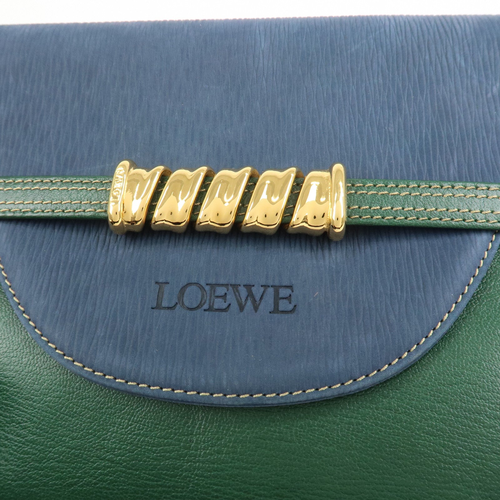 LOEWE Velazquez Suede Leather Clutch Bag Green Blue Gold HDW